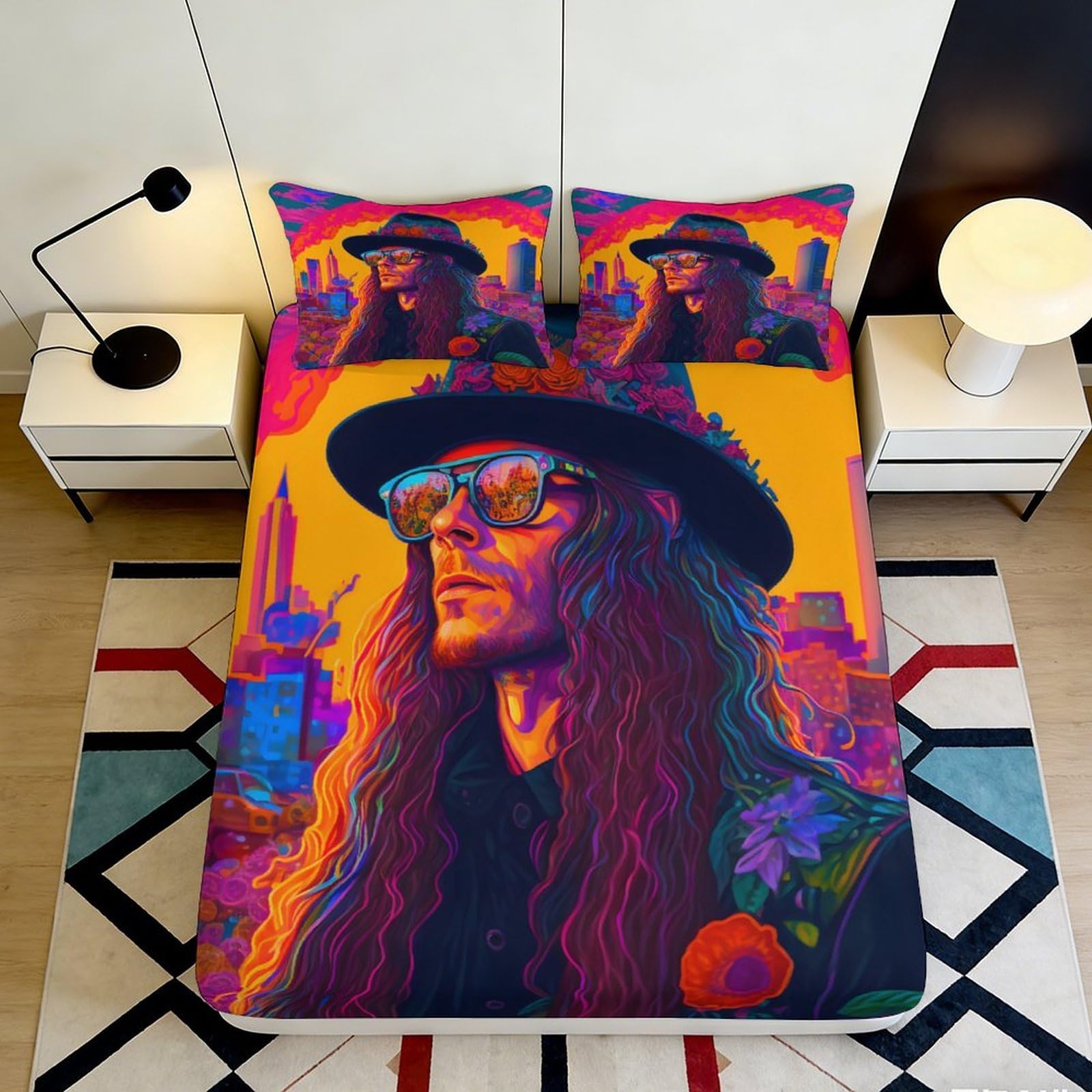 Jqzkxnhpbr Style-6 3D Printed Psychedelic Portrait Fitted Sheet Microfiber Soft Artistic Graffiti Bed Cover For Bedroom Dorm Mattress Decor 90X200x25cm