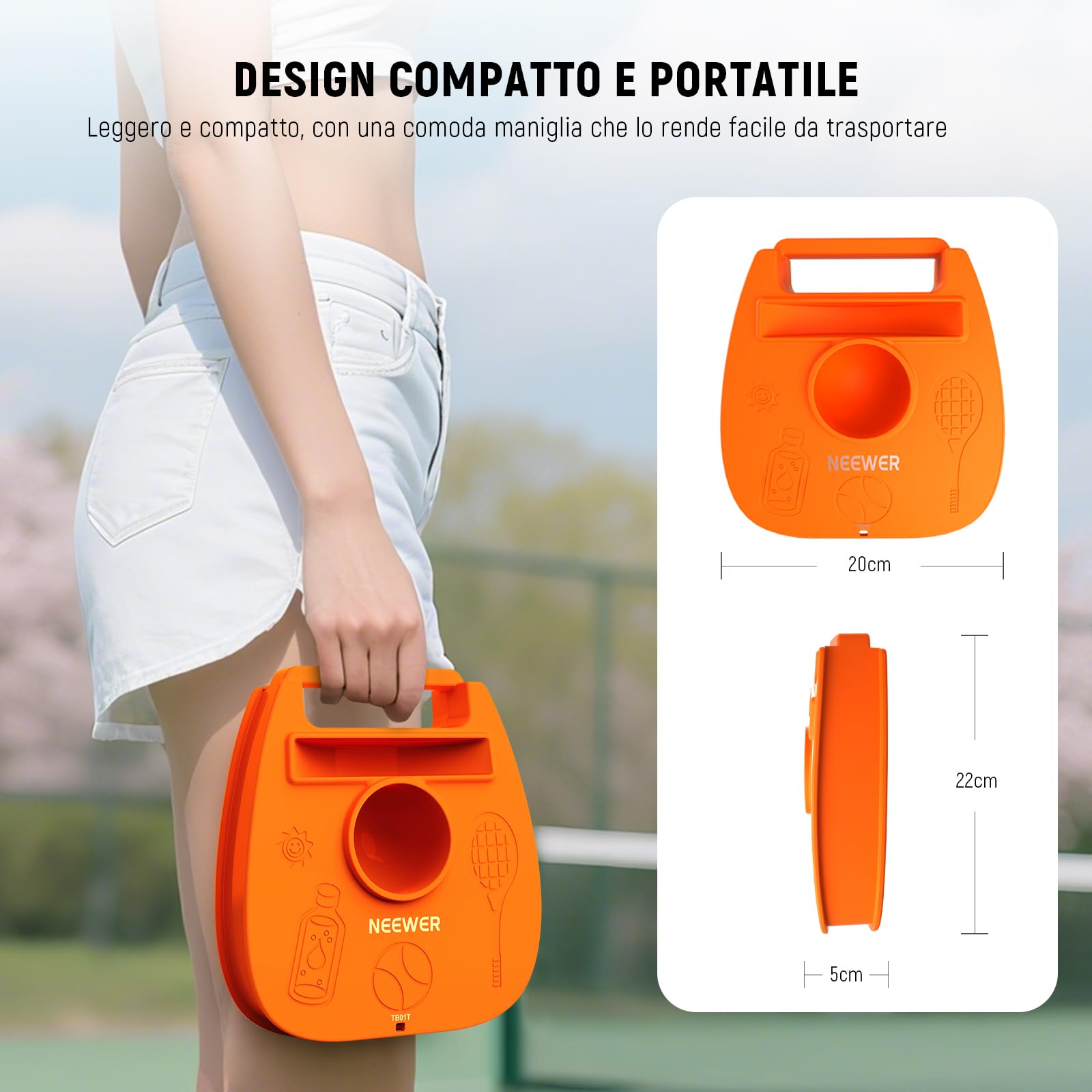NEEWER Set di Palline da Tennis Portatili con Base in Ferro Antiscivolo, Supporto per Racchetta, 3 Palline da Tennis con Corda Elastica, rimbalzatore per Allenamento Individuale per Adulti, TB01Z