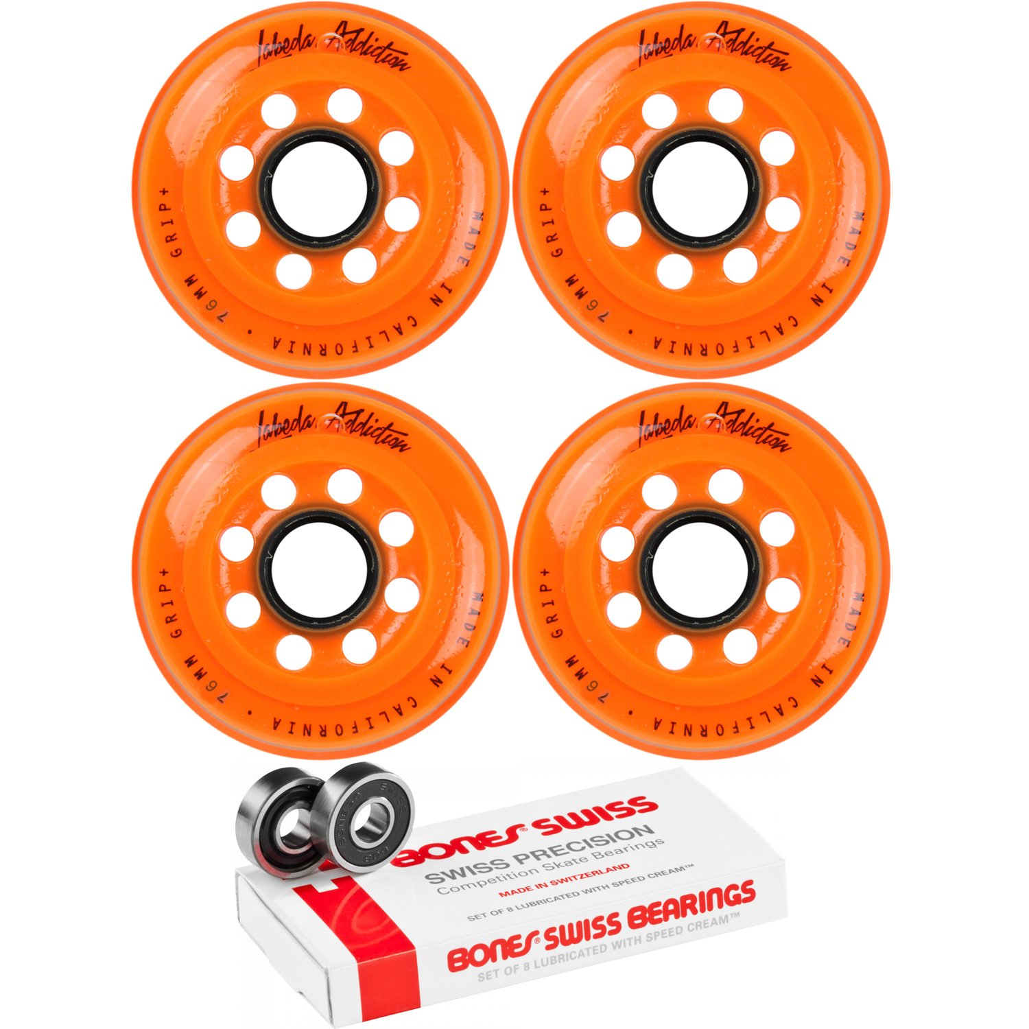 Labeda Inline Roller Hockey Skate Wheels Addiction Orange 76mm 4 Set Bones Swiss