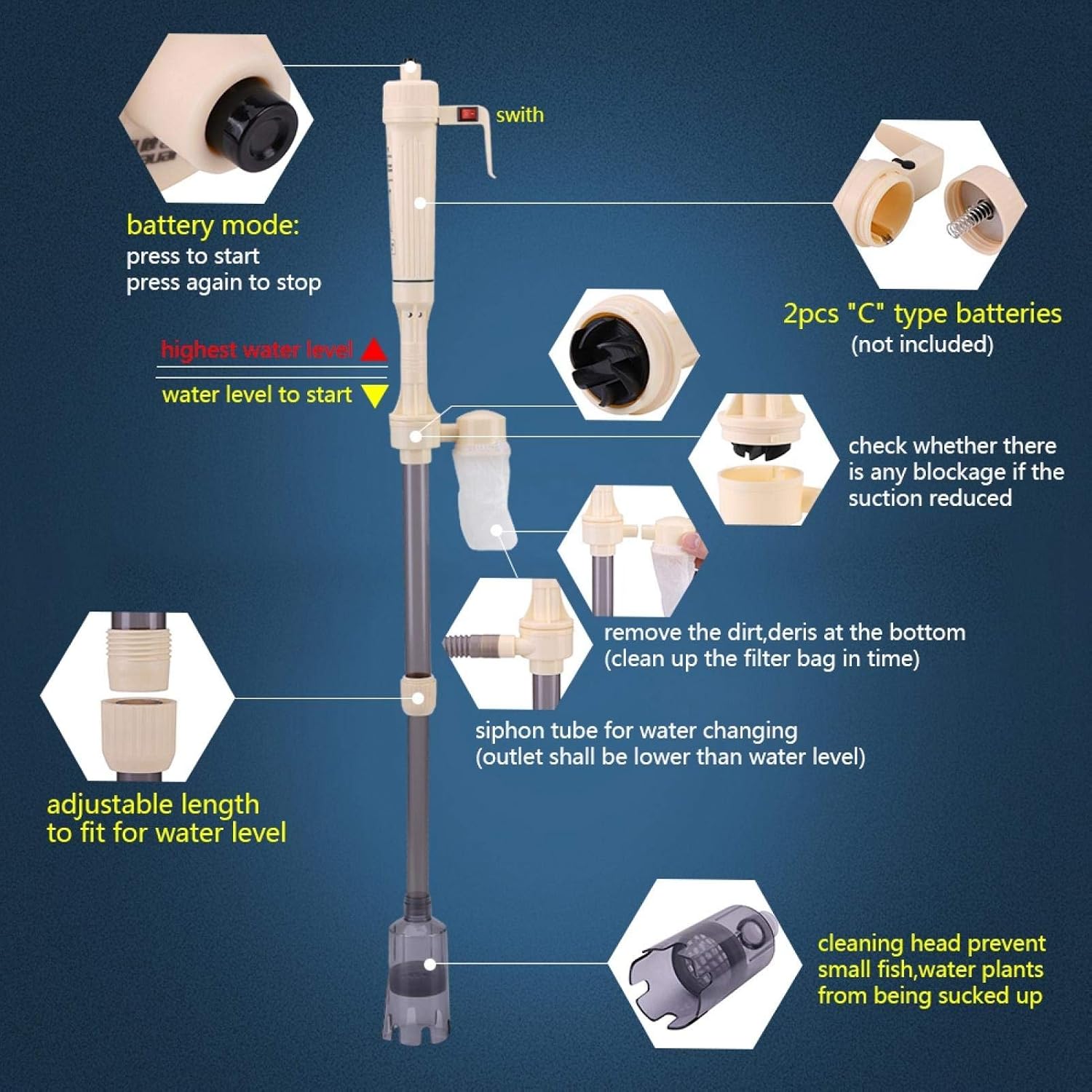 Gravel Vacuum For Aquarium, Aquarium water changer battery-operated aquarium gravel cleaner
