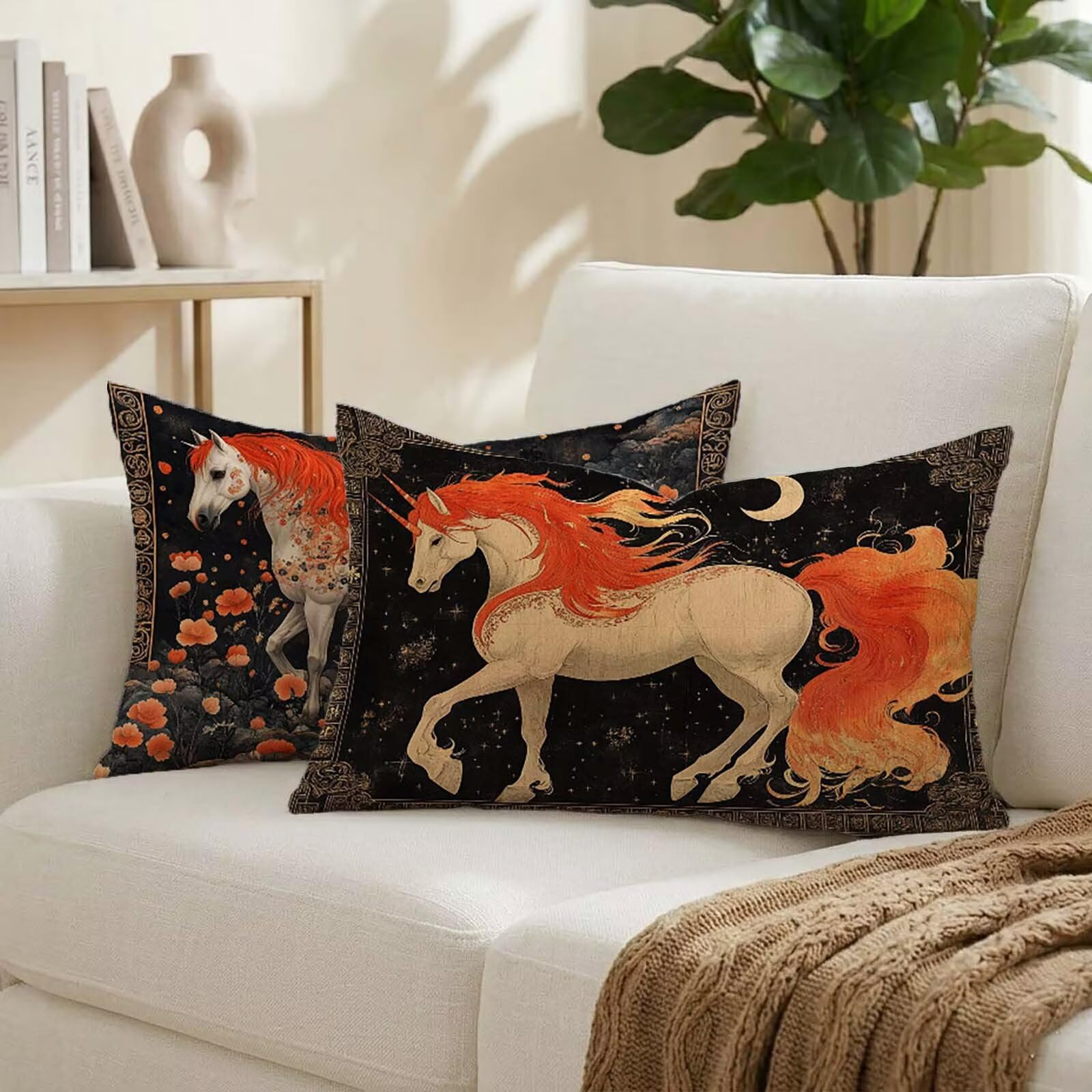 Velours taie d'oreiller 50x80 rectangulaire au motif cheval de qualite superieure