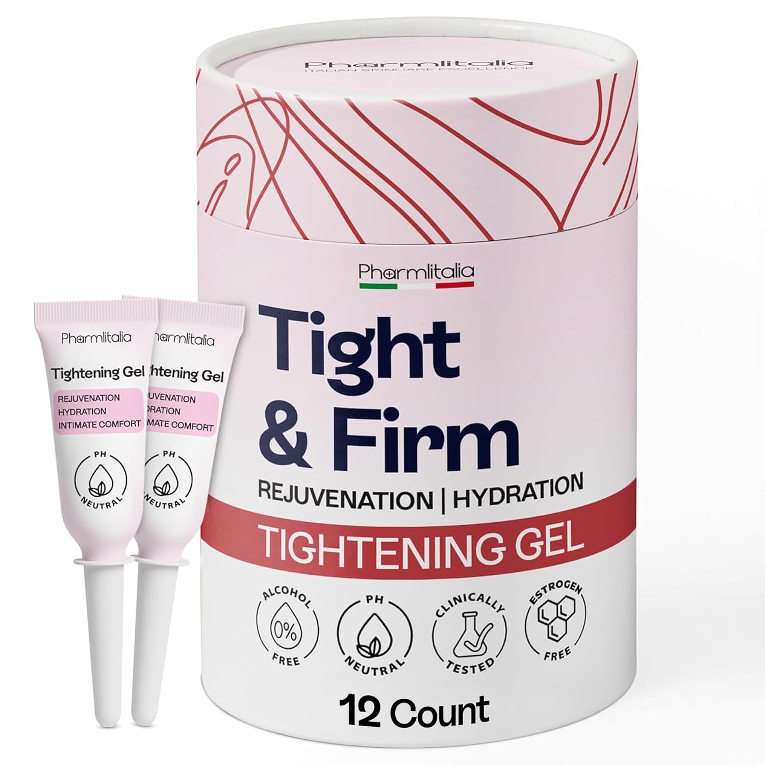 Pharmlitalia Vag Tightening Gel for Intimate Hydration & Rejuvenation - Natural Tightening Support for Vag Health - Feminine Care Gel for Dryness, Firmness & Moisture Balance 12 Count
