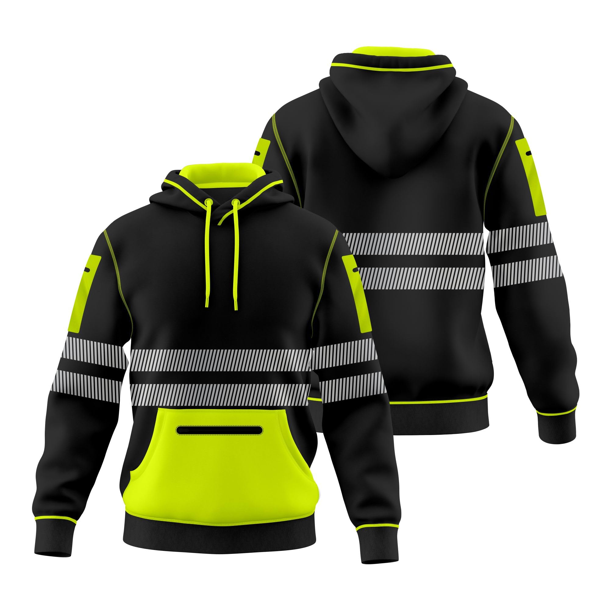 mymixtrendz Sudadera unisex con capucha para hombre y mujer, cinta reflectante, cordón de seguridad, bolsillos con cremallera, alta visibilidad, alta visibilidad, con capucha