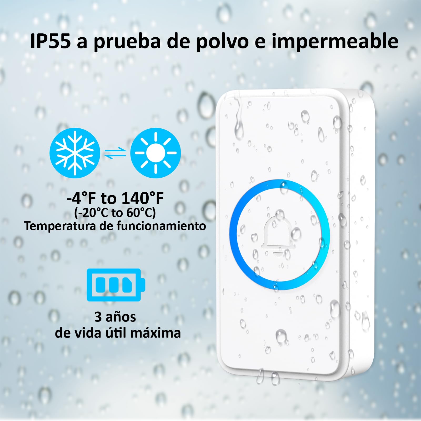 Campanello Senza Fili da Esterno,Campanello Senza Fili Impermeabile IP66,300m Lunga Distanza con Indicatore LED,4 Volume regolabile,32 Suonerie (1 Trasmettitore + 1 Ricevitori)