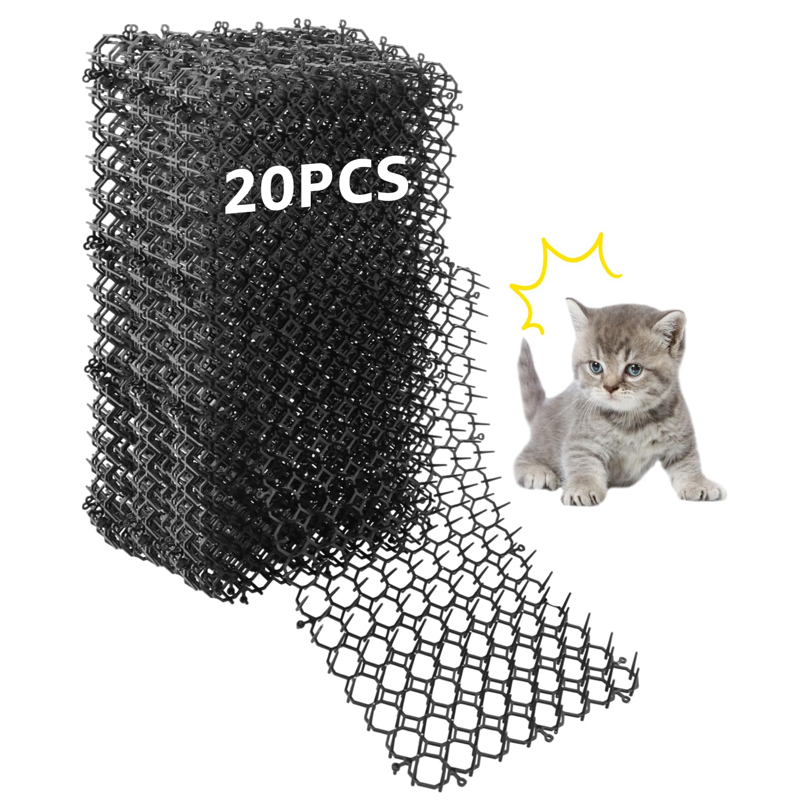 20 griglie per spine contro i gatti, 40 x 20 cm, per gatti da giardino, con spikes Mat nero, anti gatti, per giardino, vincitore del test, per esterni, protezione delle piante