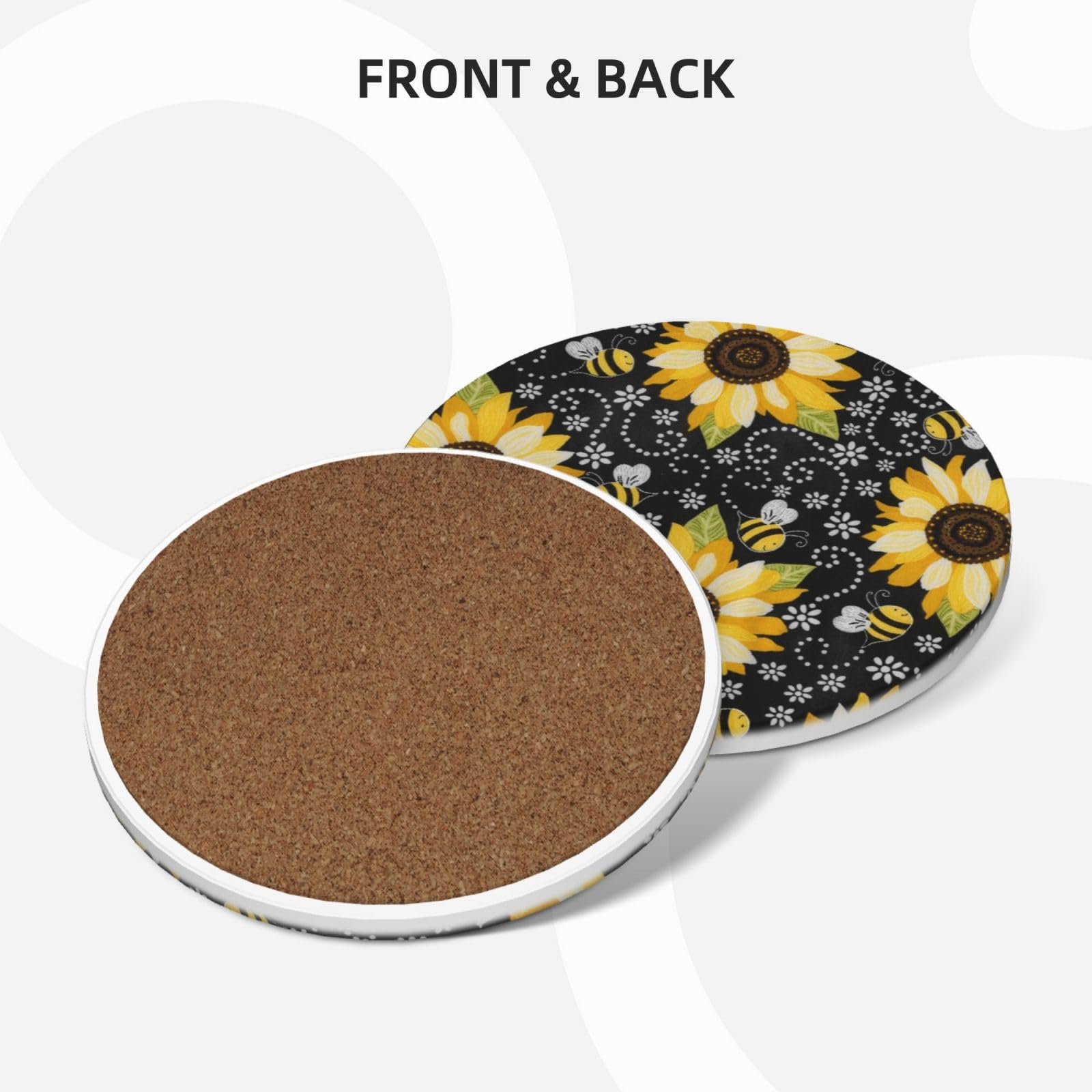Set di 4 sottobicchieri decorativi in ceramica con api girasoli stampati