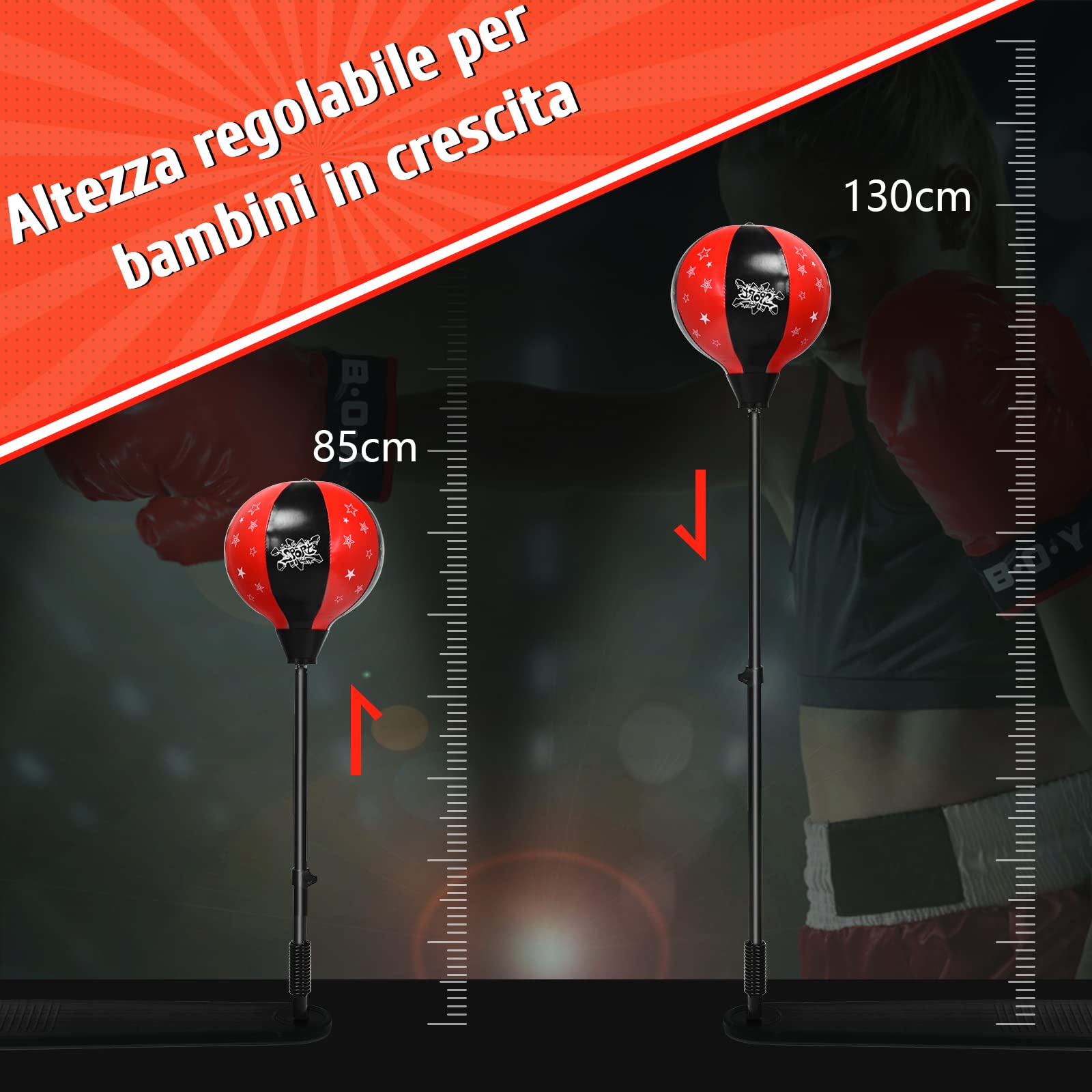 COSTWAY Punching Ball per Bambini e Adulti, Pungiball con Guanti e Pompa Manuale, Sacco da Boxe da Terra Altezza Regolabile 85-130cm