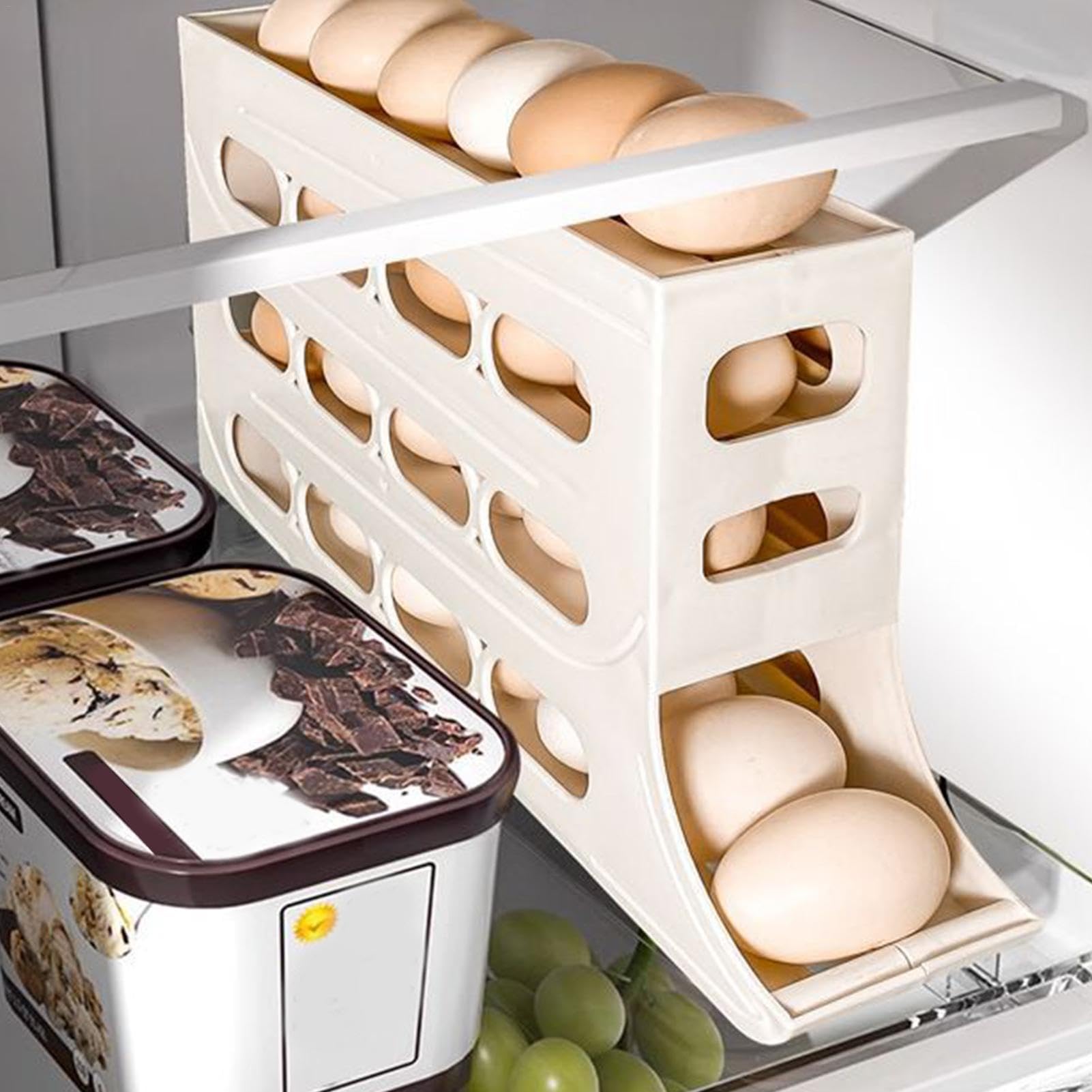 Porta Uova A Spirale Per Piano Di Lavoro – Distributore Automatico Con 4 Livelli, Organizer Da Cucina E Frigorifero In Plastica Robusta, Base Rotante 360°
