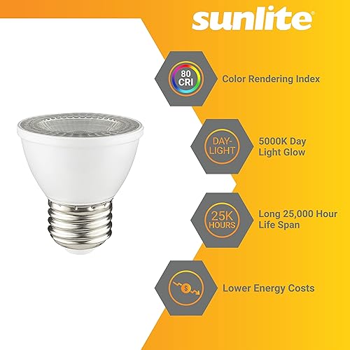 Miniatura 3 de Sunlite Bombilla LED PAR16 regulable, de cuello corto, empotrable, 7 vatios, (reemplazo halógeno de 50 W) 500 lúmenes, base E26 media, certificación