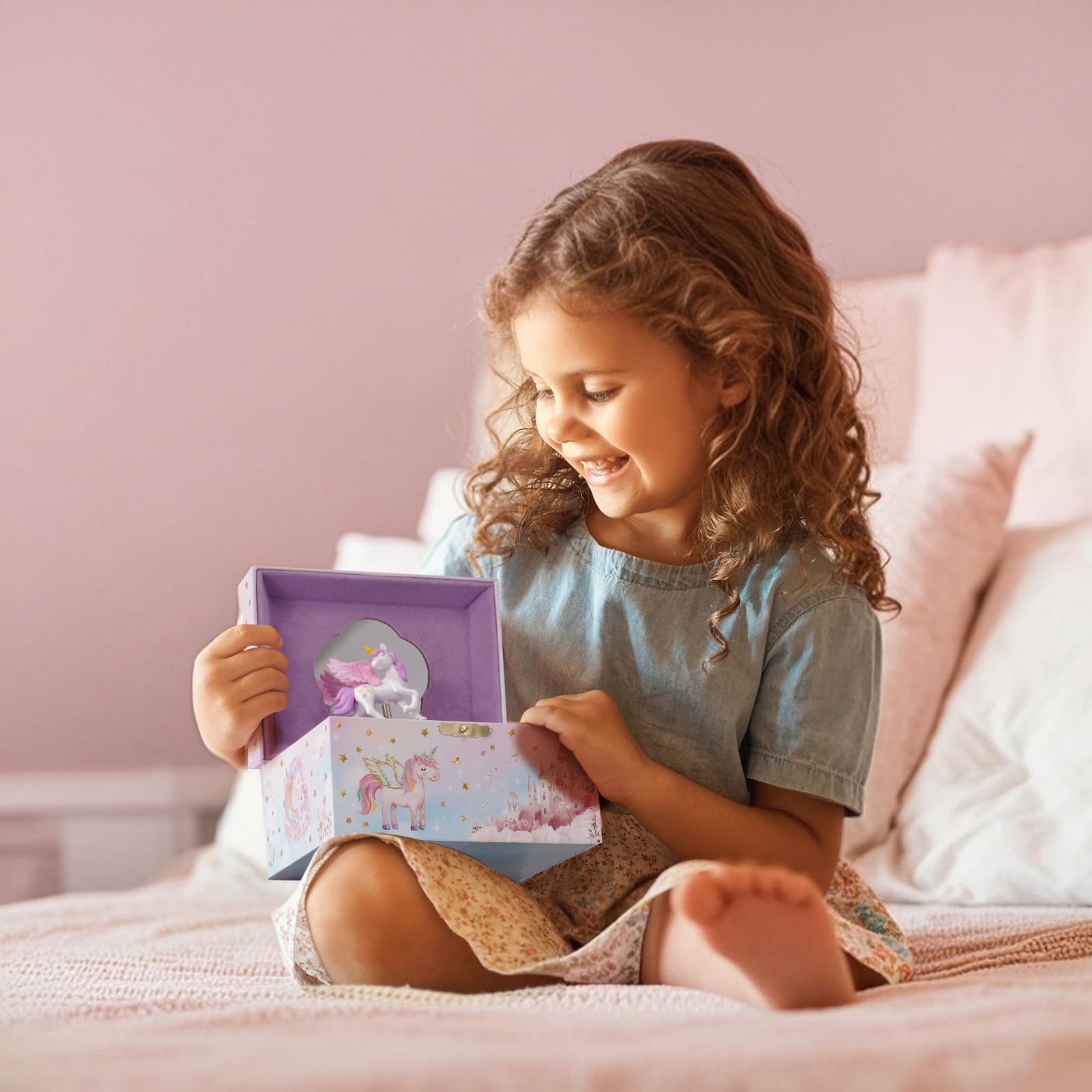 ProCase Joyero Musical Infantil con Muñeca Unicornio Giratoria para Niñas, Organizador Caja de Collar Pendiente Pulsera Anillo - Rosa
