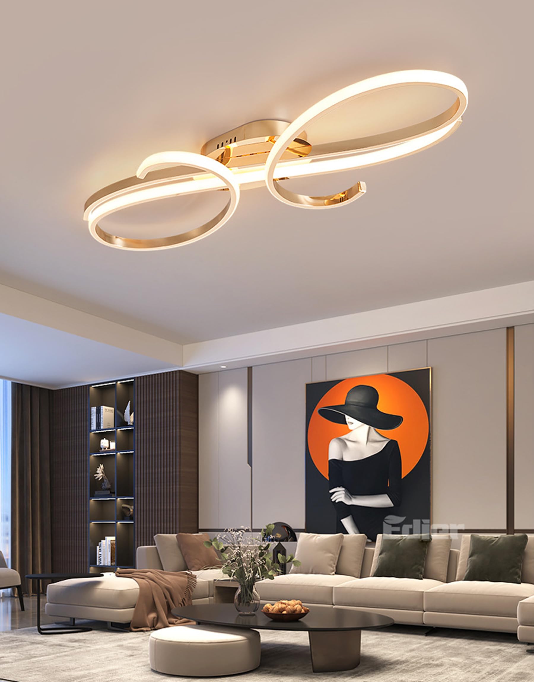 Nowoczesna lampa sufitowa LED Oświetlenie sufitowe Ściemnialne ze zdalnym sterowaniem Jadalnia Lampa wisząca Kreatywne oświetlenie sufitowe Nowoczesne oświetlenie wiszące w salonie (Złoty, 100cm)