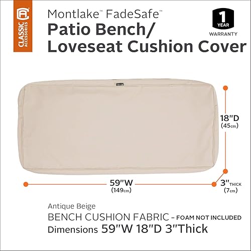 Vista 29 de Classic Accessories Montlake - Funda de cojín para banca de patio, Gris Heather Gris jaspeado