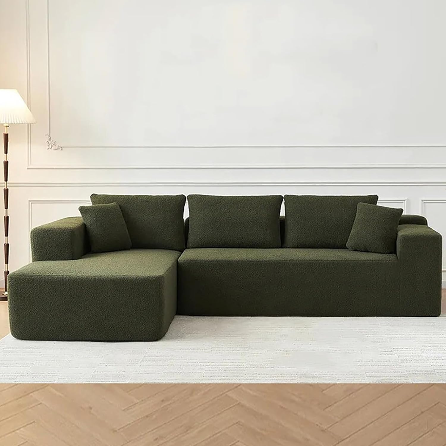 Modern Floor L-Shape Upholstered Sofas, Modular Sectional Living Room Sofa Set, Free-Combination for Bedroom Living Room Apartment Dorm(267 * 175 * 70cm) (Green)