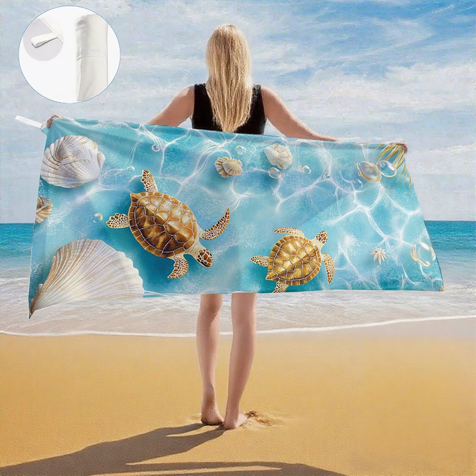 Telo Mare Microfibra, Telo Mare Grande 200 x 100 cm Set da 2, Antisabbia Asciugatura Rapida Assorbente Salvietta da Spiaggia Asciugamano per Palestra Piscina Viaggi Sport Picnic, Regali Donna Q-723