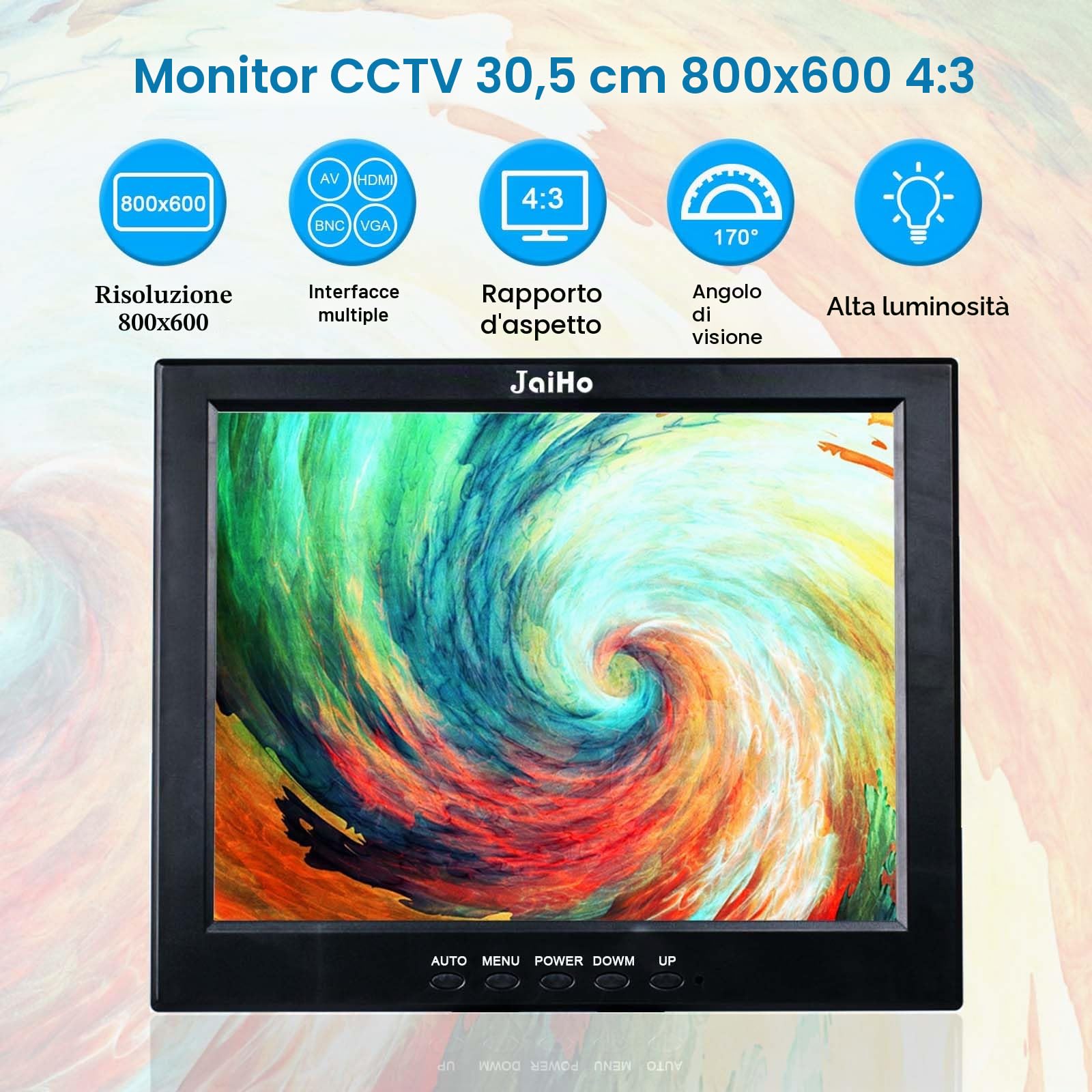 JaiHo Monitor CCTV da 12 Pollici LCD Schermo 800 * 600 Risoluzione, Piccolo Monitor con HDMI VGA BNC AV Ingresso per PC Display CCTV Casa Sicurezza, LCD Schermo a Colori Mini Monitor