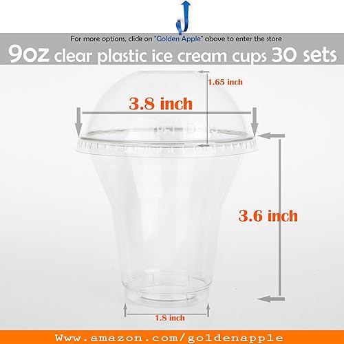 Vista 14 de Golden Apple, 9 oz-30ct plástico transparente Sundae tazas sin tapas. Cuencos desechables para postre, postre congelado