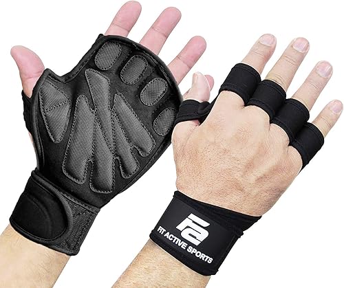 Fit Active Sports 2.0 Guantes de entrenamiento de levantamiento de pesas ventilados con muñequeras  Hombres y Mujeres Gimnasio Levantamiento de