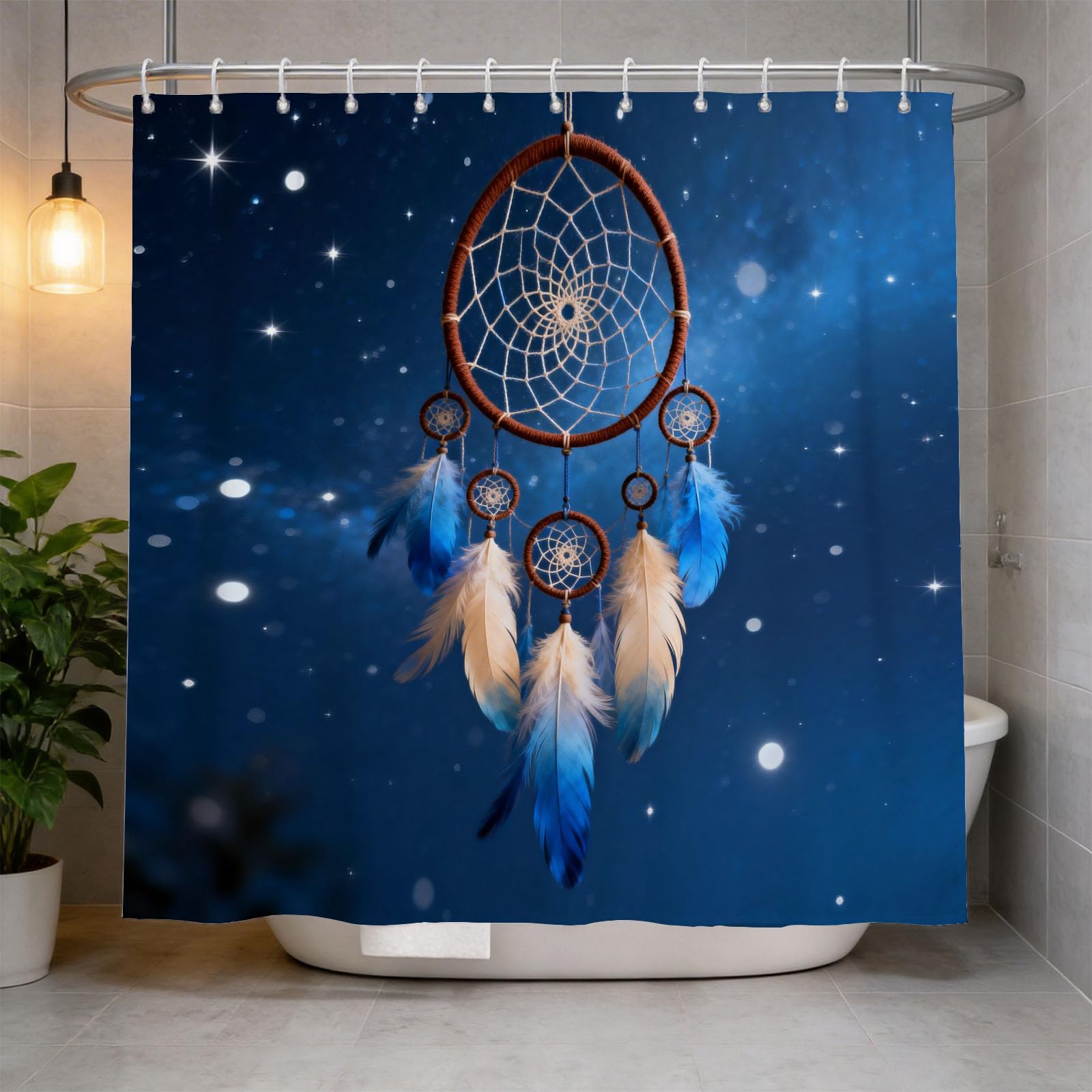 Hongduo 3D Feather Shower Curtain for Stalls Bathtubs Feather Print Bathroom Decor Shower Curtain Set Polyester Fabric Waterproof 180x180cm/71X71 Inch with Hooks