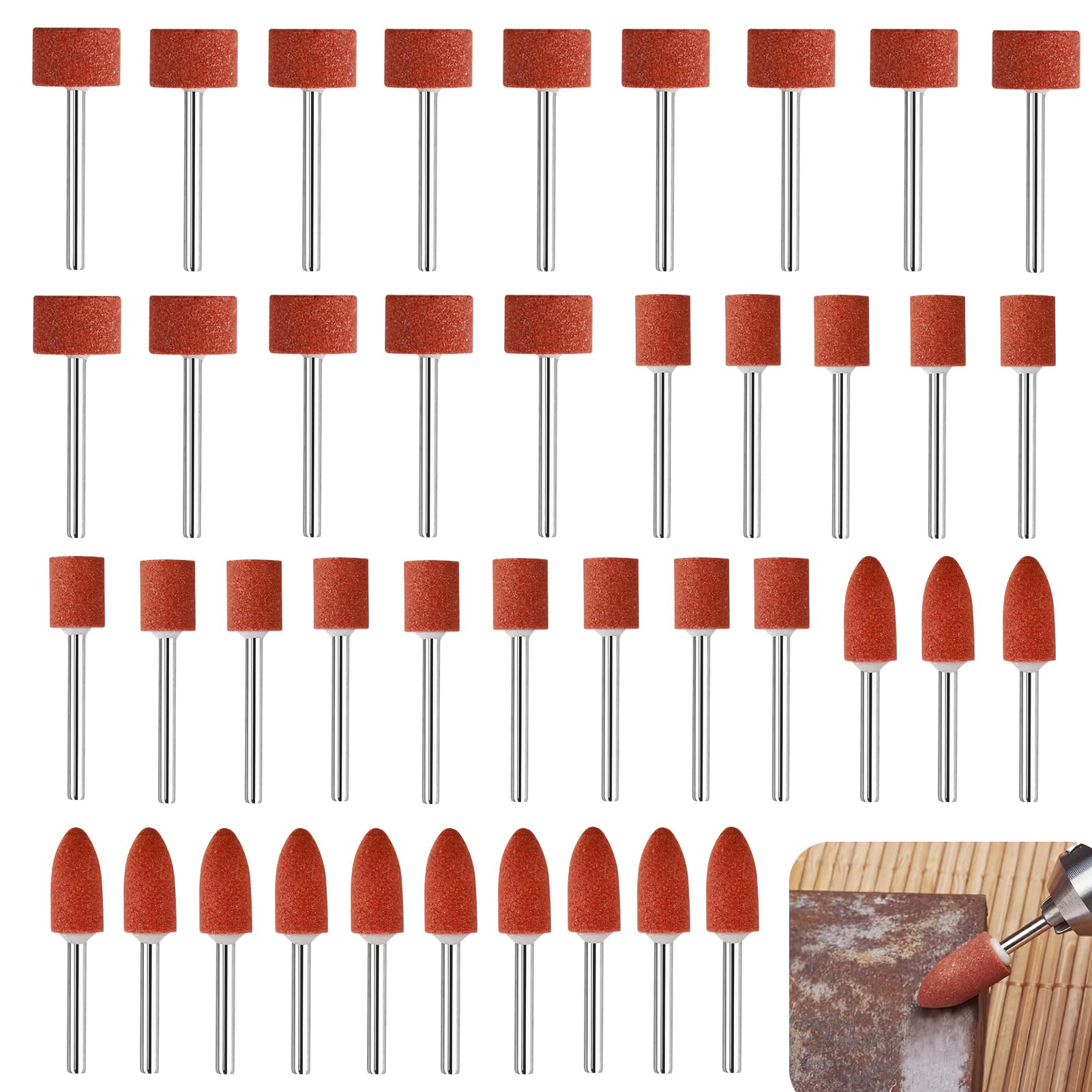 42 Pezzi Accessori per Mole in Ossido di Alluminio, Punte Pietra Abrasiva con Gambo da 3 mm, 3 Stili Punte Abrasive per Trapano Rettifica Lucidatura Mole per Utensili Rotanti, Lucidatura e Sbavatura