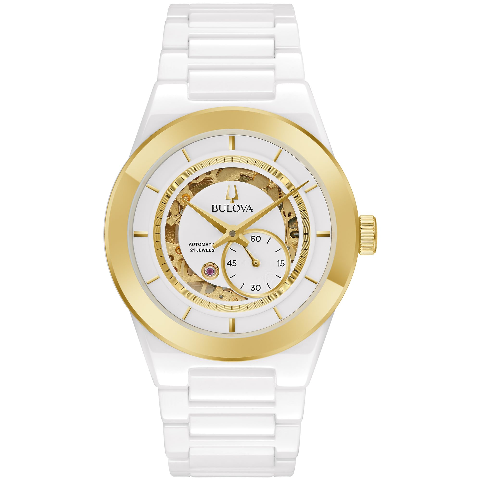 Bulova Mens Modern Millenia Star Automatic White Ceramic Watch Strap, Open Aperture, White and Gold Dial, Model: 98A290 (B0CQRX4VX2) Amazon Price History, Amazon Price Tracker