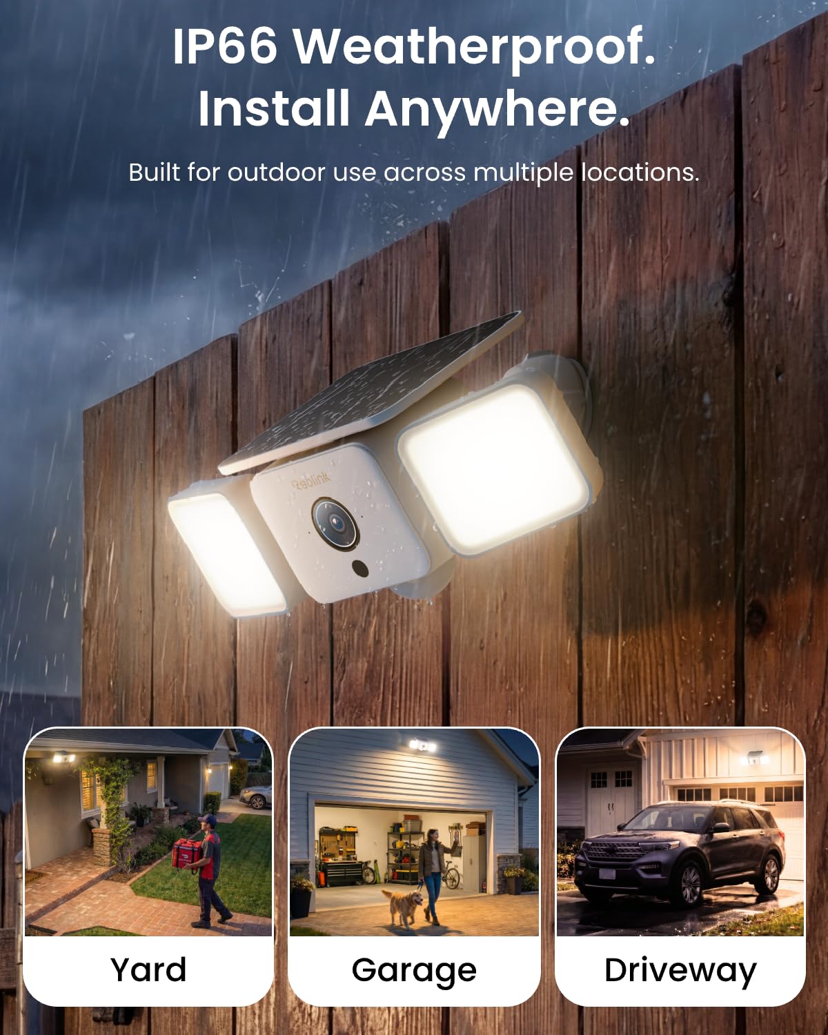 Reolink Solar Floodlight Cam, Bezprzewodowa Zewnętrzna Kamera Monitoringu 2K 150°, Oświetlenie Do 1000 Lm I Alarm Syreną, Reflektor Aktywowany Ruchem AI/PIR, Kolorowy Tryb Nocny, WiFi 6, IP66
