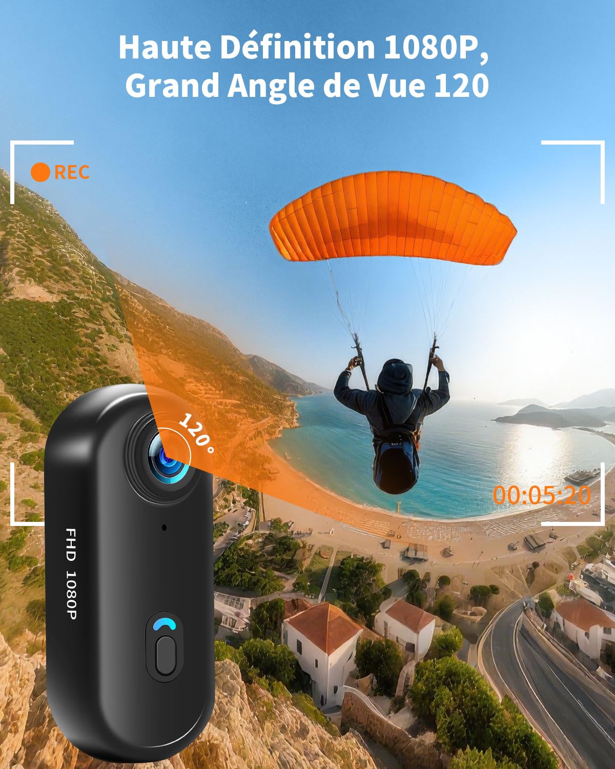 UYIKOO Caméra Sport WiFi, 64GB Mini Caméra d'action 1080P HD, 120° Caméra Vlog Camera Sportive IP68 Étanche à 30M Caméscope Vidéo Vélo, Camera Casque pour Vélo, Ski, Plongée, Animaux