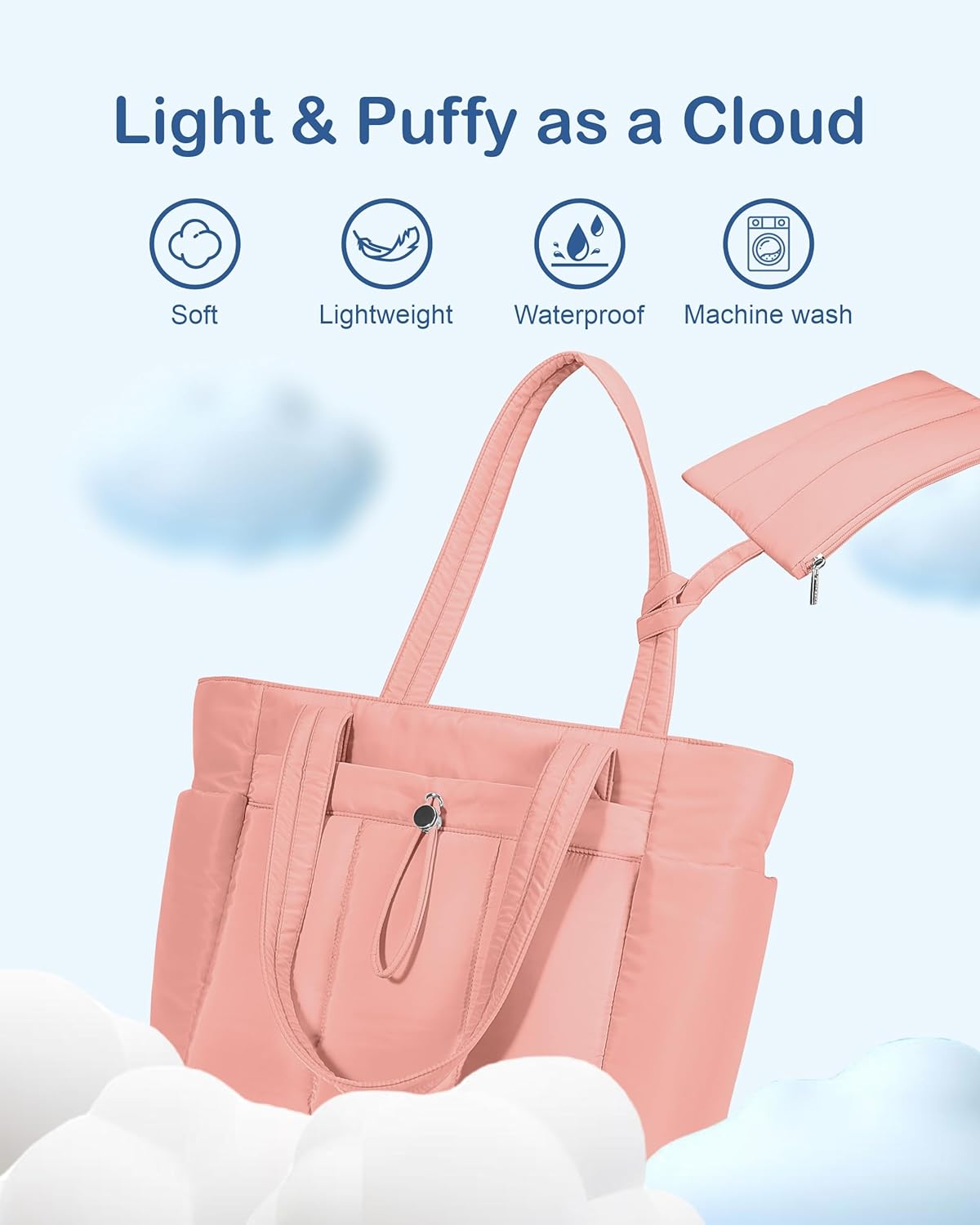 TOPDesign Puffy Tote Bag for Women with Cup Holder & Laptop Compartment & Cosmetic Bag & Trolley Sleeve for Work, Travel - Image 4