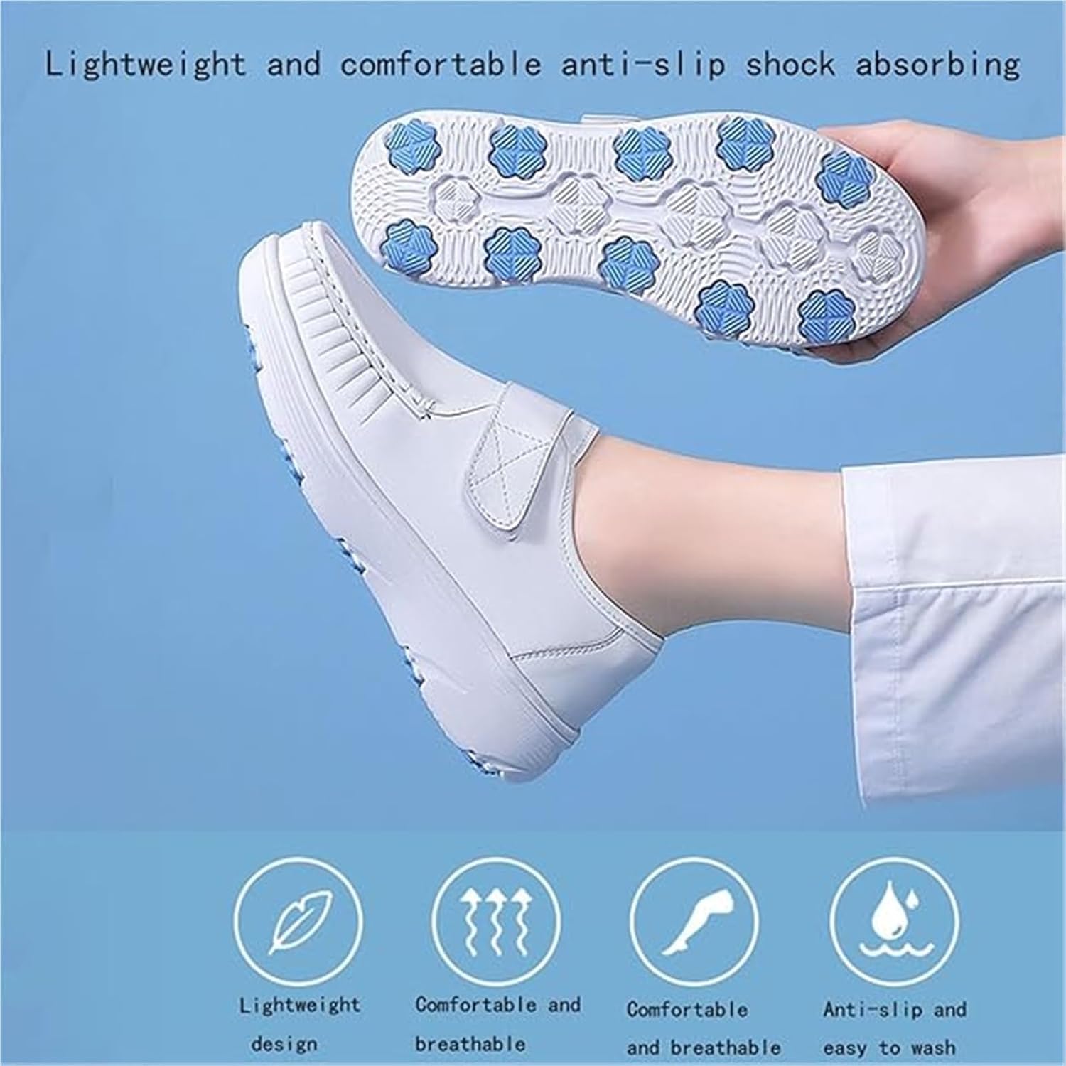 Women's Casual Nurse Shoes, Comfortable Air Cushion Breathable Adjustable Leather Work Nurse Walking Shoes, Platform Orthopedic Soft Bottom Sneakers, Ideal for Healthcare Crews
