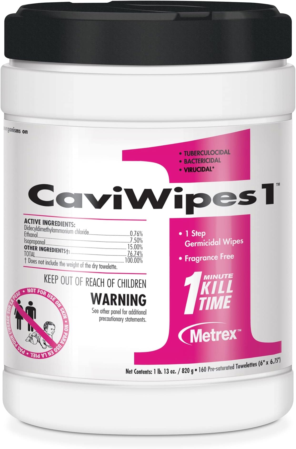 CaviWipes1 Surface Disinfectant Wipe Canister Unscented 160 Ct 13-5100