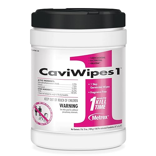 Metrex CaviWipes1 Toallitas desinfectantes para superficies  Sin perfume, no estériles, pre-saturadas con CaviCide1 para superficies duras y no