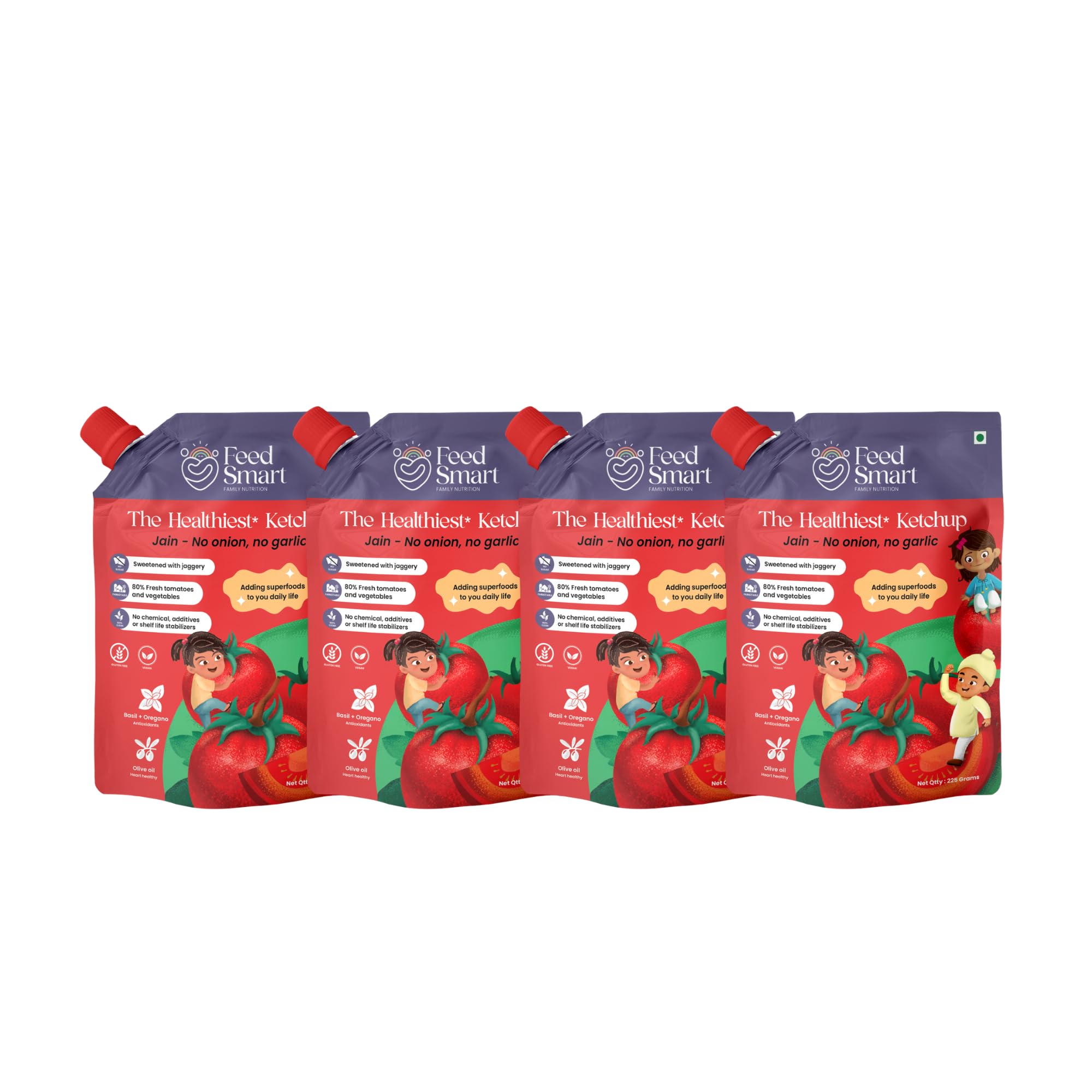 FeedSmart Feed Smart Jain Tomato Ketchup: 80% Fresh Tomatoes, Jaggery Sweetened, No Additives 100% Clean, Farm Fresh, Real Red Ripe Joy In Every Bite No Onion, No Garlic 225Gm (Pack Of 4) (B0CJYL1GMV) Amazon Price History, Amazon Price Tracker