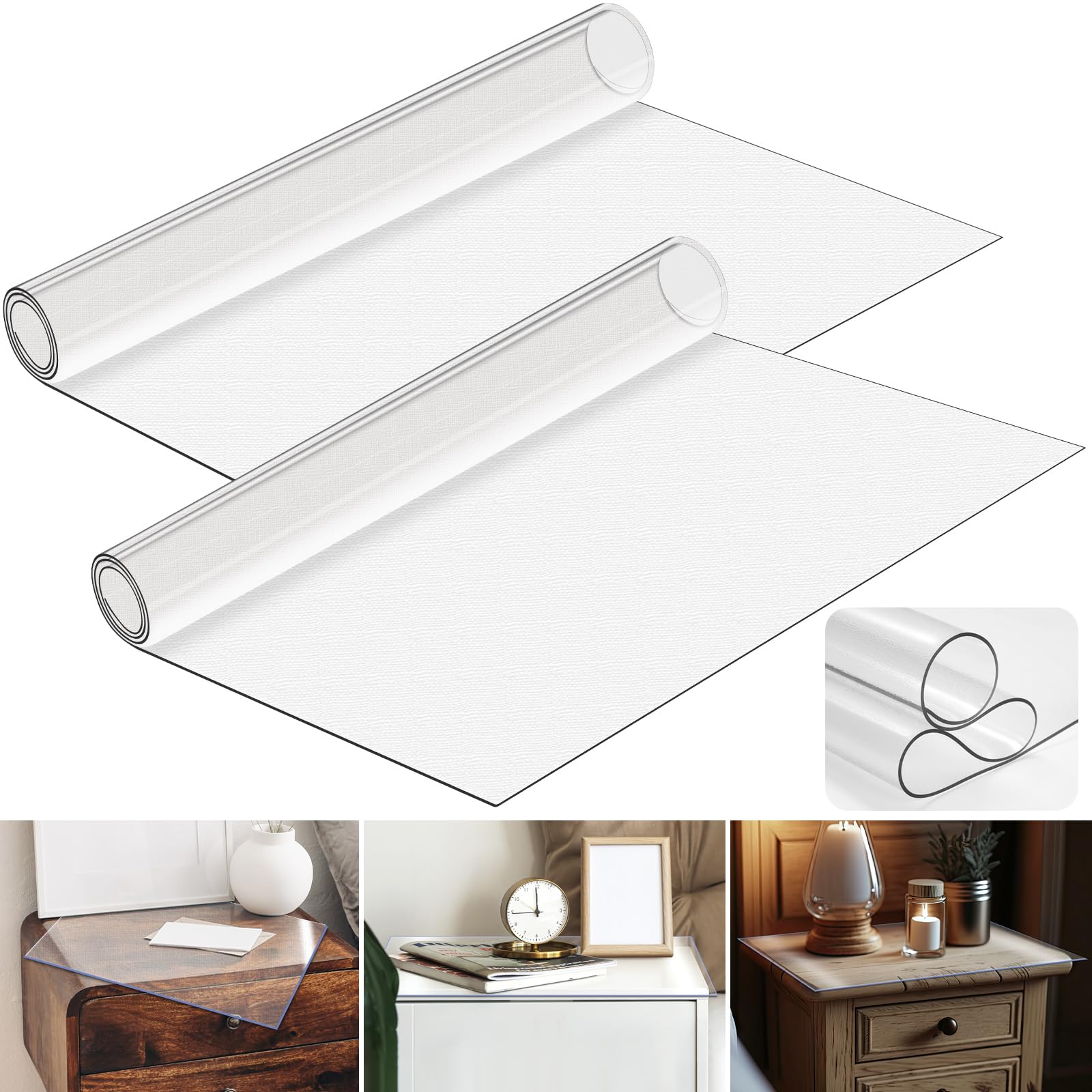 2 Pcs Bedside Table Covers 15.8 x 23.6 In 1.5mm Thick Plastic Nightstand PVC Clear Table Cover Protector Coffee Multipurpose Clear Desk Mat Rectangle End Side Table Pad for Nightstand (Frosted)