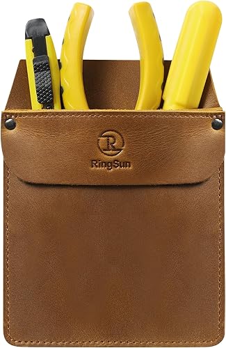 Vista 22 de RingSun Protector de bolsillo de cuero genuino para hombres, bolsa de herramientas duradera, protector de camisas de jeans para herramientas