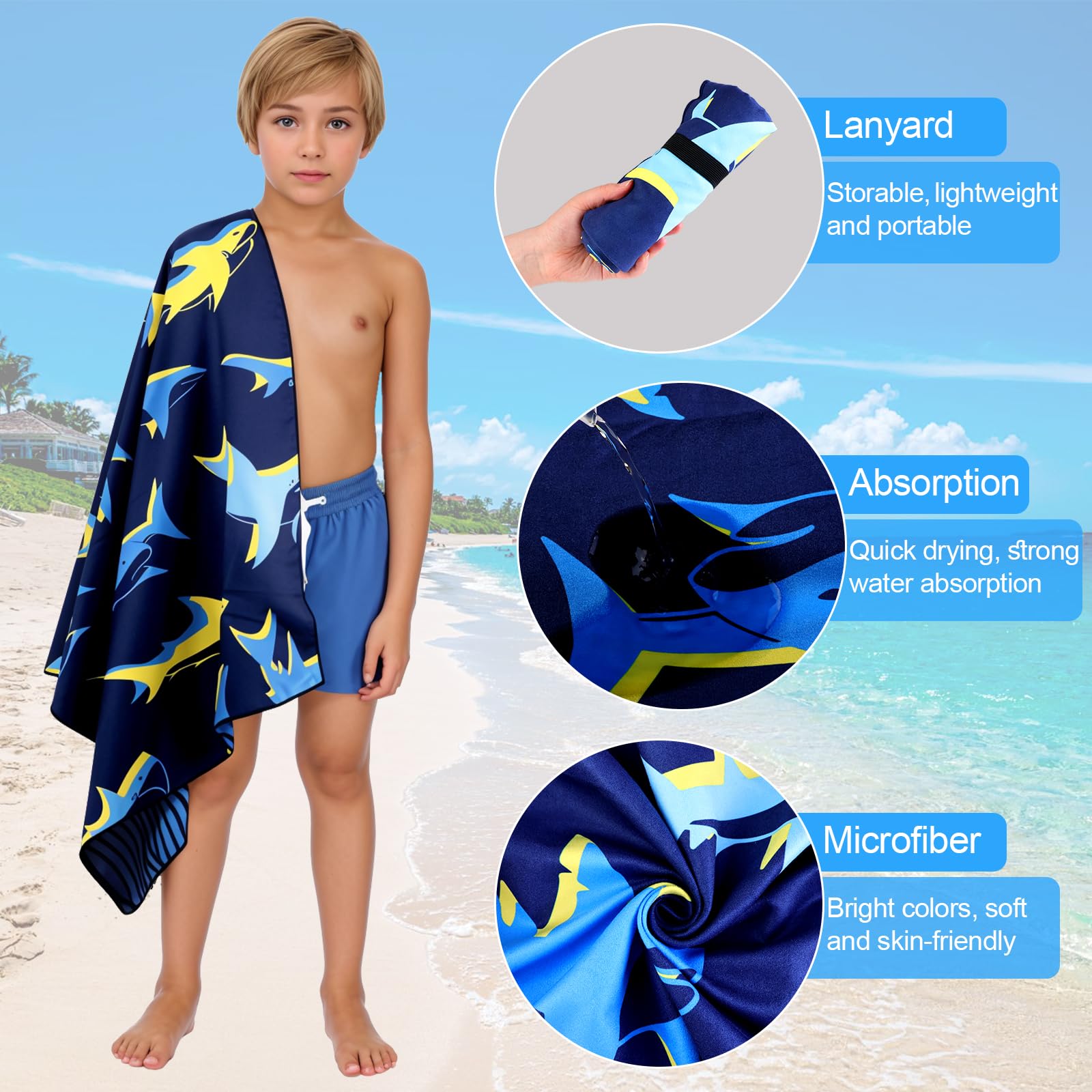 MelonBoat Large Dinosaur Beach Towel - Sand Free, Super Absorbent Microfiber Travel Towel