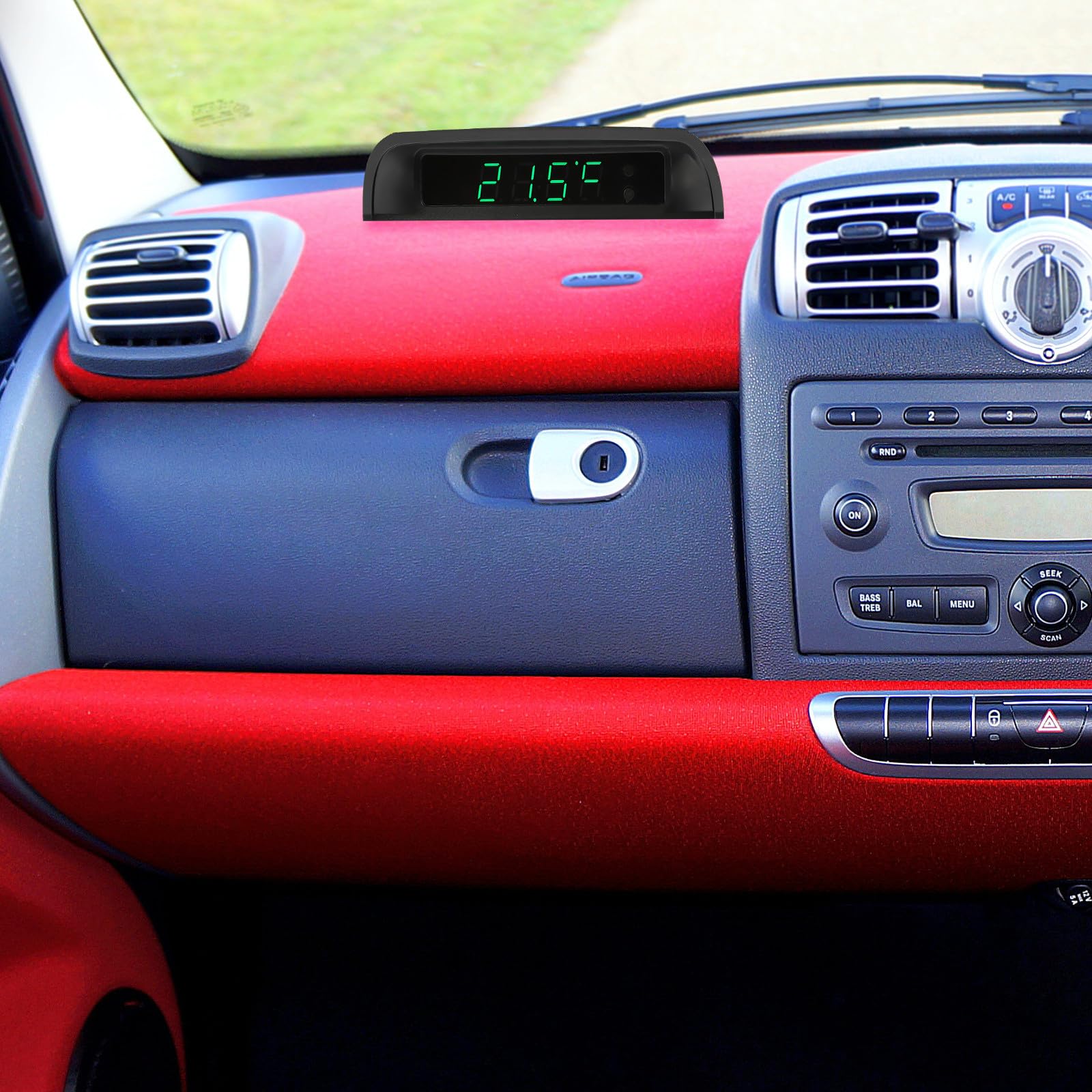 Reloj Termómetro Digital para Coche Sensor de Temperatura, Diseño Solar Luminoso, Material Abs Resistente y Fácil Instalación en Tablero