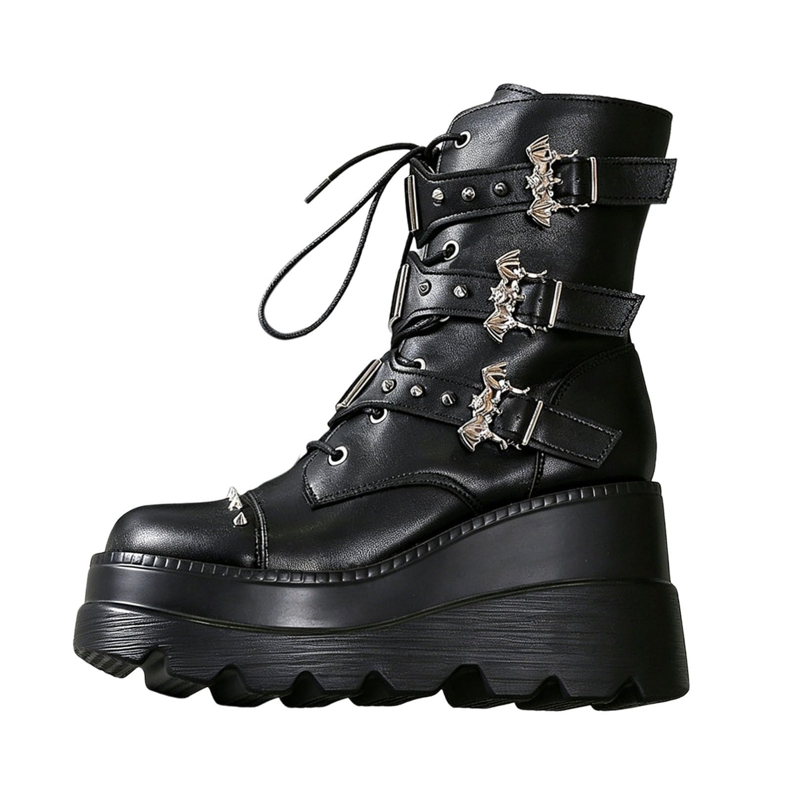 Generisch Botas de plataforma para mujer de estilo gótico llamativo - Botas con cordones con tacón de cuña y hebillas | Botas extravagantes para un look rebelde