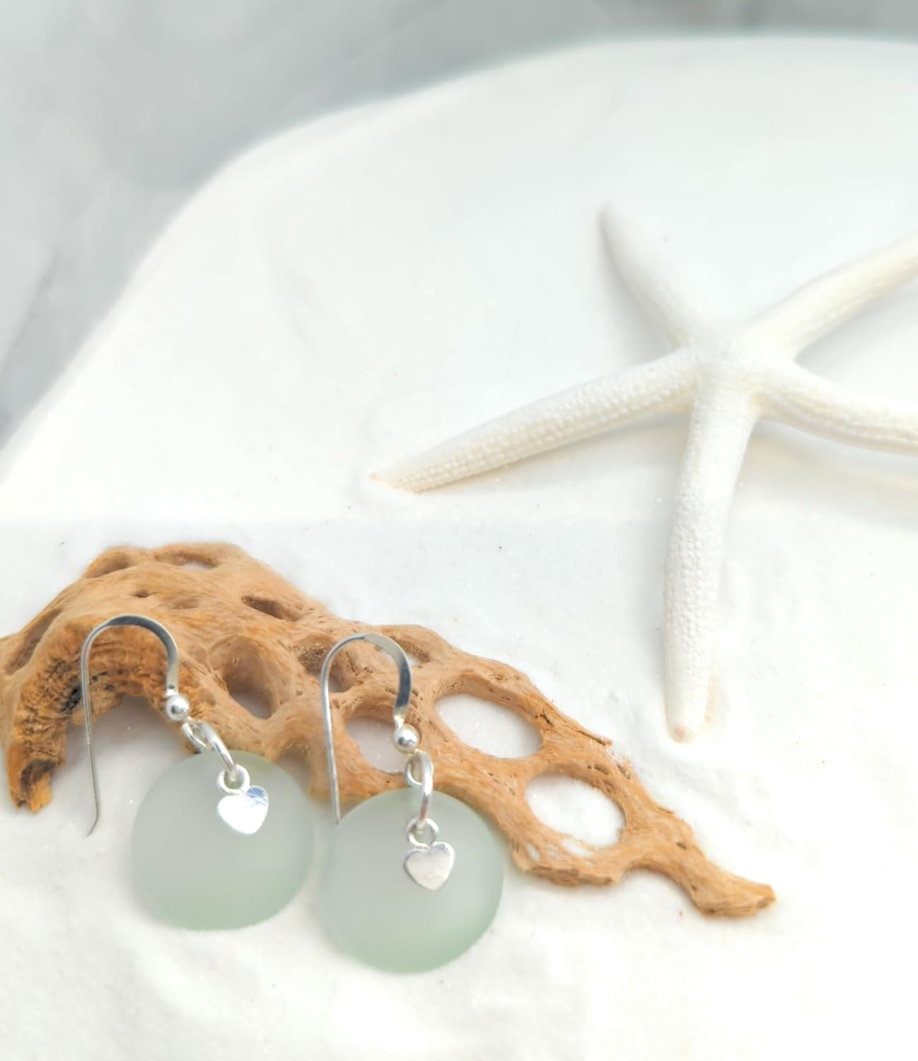 Recycled Sea Glass Charm Earrings on Sterling Silver Hooks