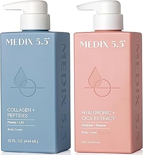 Medix 5.5 Women Firming Collagen Cream + Hyaluronic Acid Body Lotion | Anti Aging Firming Lotion & Face Moisturizer | Crepey Skin, Stretch Marks, & Dry Skin | Skin Care Products | 2 Piece Bundle