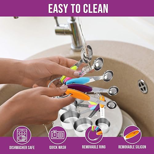 Miniatura 5 de Juego de tazas y cucharas medidoras de 13 piezas. Incluye 10 cucharas medidoras de acero inoxidable y 3 tazas medidoras de plástico. Juego de tazas