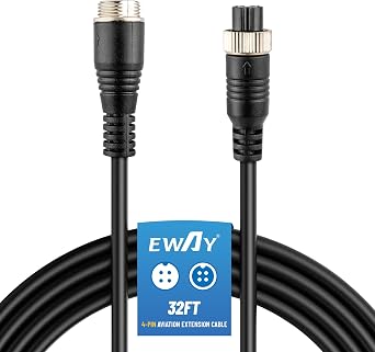 EWAY 4 Pin Aviation Extension Cable 32FT/10M Backup Camera Cord Car Video 4PIN Aviation Connector Wire for Vehicle Car Camper Bus Van Truck Motorhome Trailer RV Reverse Rearview Monitor CCTV System