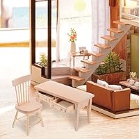 Vista 3 de Muebles de casa de muñecas de madera: Juego de muebles de mesa y silla de muñecas Silla de escritorio en miniatura para accesorios de mini casa