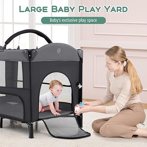 Miniatura 2 de INFANS Cuna de bebé, 4 en 1 para guardería y juego de bebé con cambiador, mosquitera, cesta de almacenamiento, bolsa de viaje para recién nacidos de