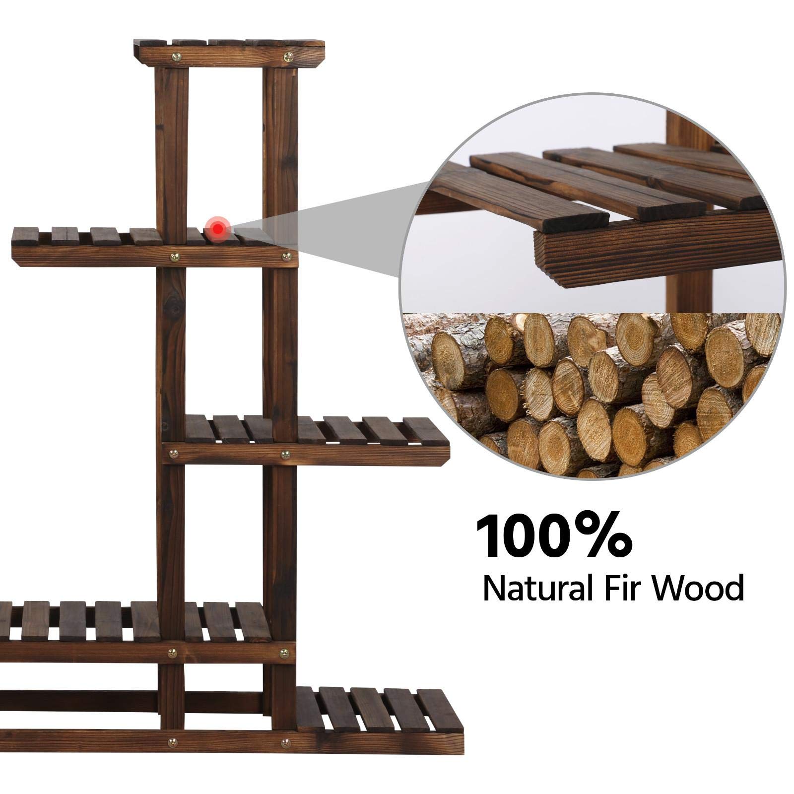 Yaheetech Pflanzentreppe 6 Ebenen Blumenregal Blumenbank Holz Regal Blumentreppe Balkon Draußen Gartenregal Leiterregal Pflanzenregal 97 x 96 x 25 cm