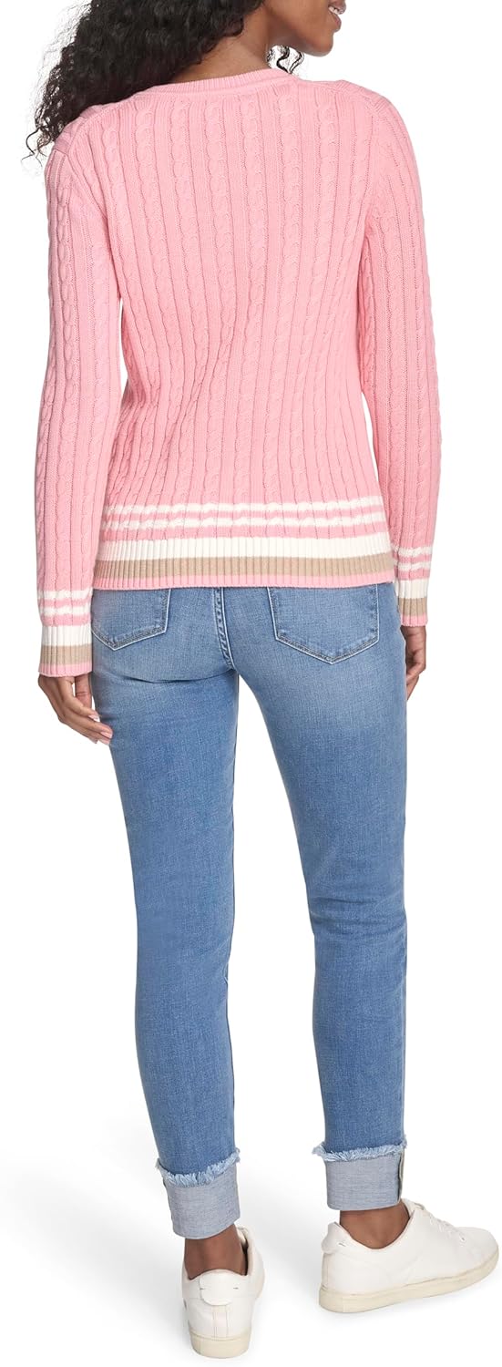 Tommy Hilfiger Womens Cotton Crewneck Cable Sweater - Image 3