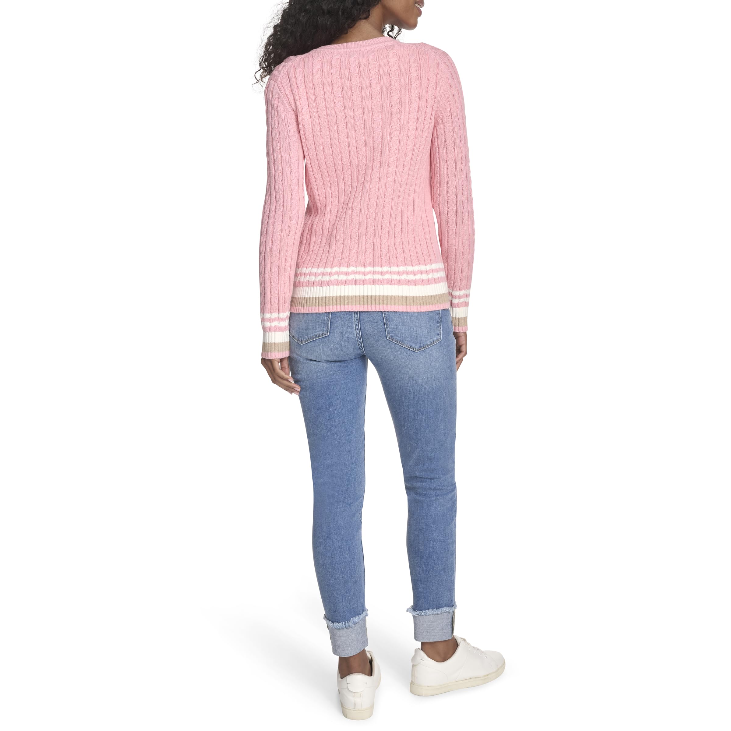 Tommy Hilfiger Bawełniany sweter z okrągłym dekoltem, różowy angielski wielokolorowy, S dla kobiet