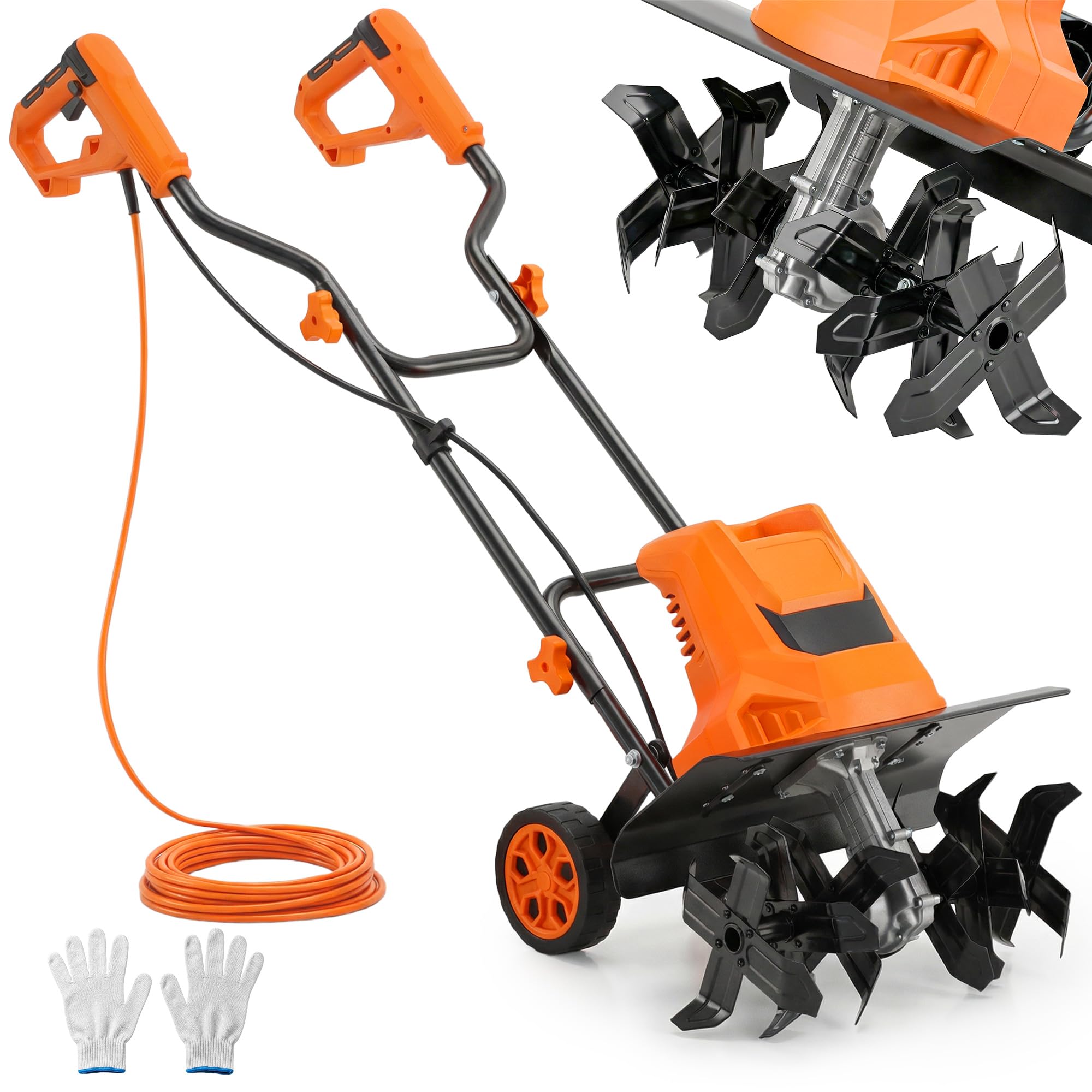 Outsunny Motobinadora eléctrica de 1500 W de jardín manejable – 6 cuchillas 65 Mn ancho 40 cm profundidad 20 cm – Motocultor plegable e impermeable IPX4 para huerto y cultivo orgánico, naranja