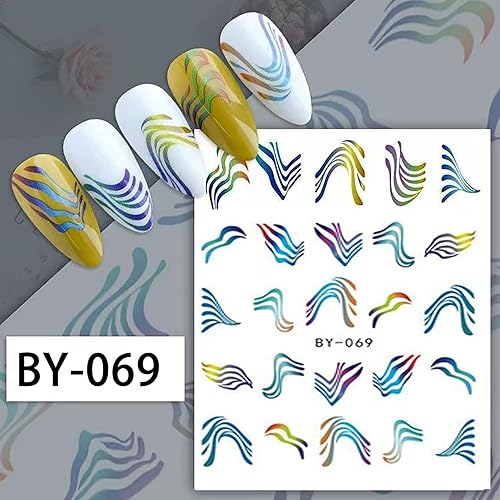 Miniatura 6 de 12 hojas de calcomanías onduladas para arte de uñas, transferencia de agua, líneas de colores, calcomanías de uñas de arco iris 3D para diseño de