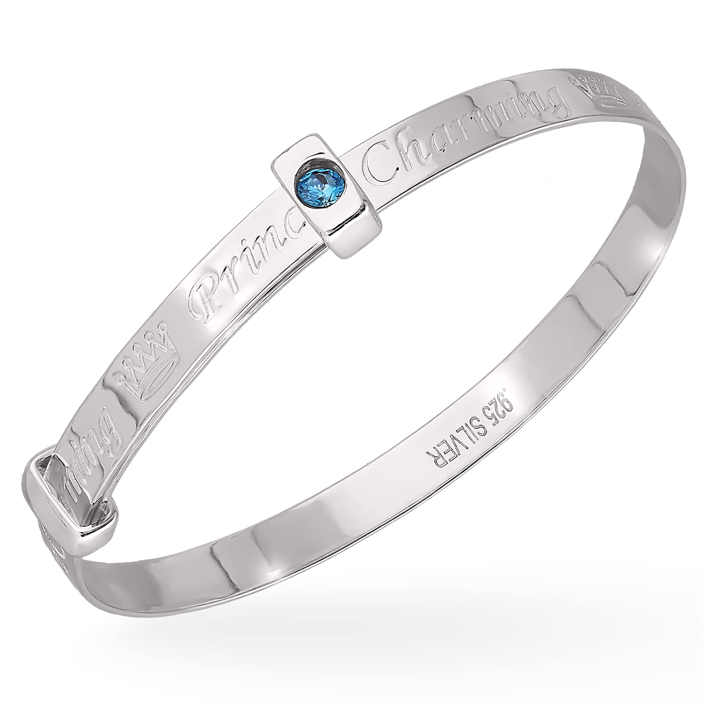 DV DOLCE VALENTINA Children's Bangle, Prince Charming Bangle with Blue Stone, 925 Sterling Silver Boy Bracelet 0-1yrs