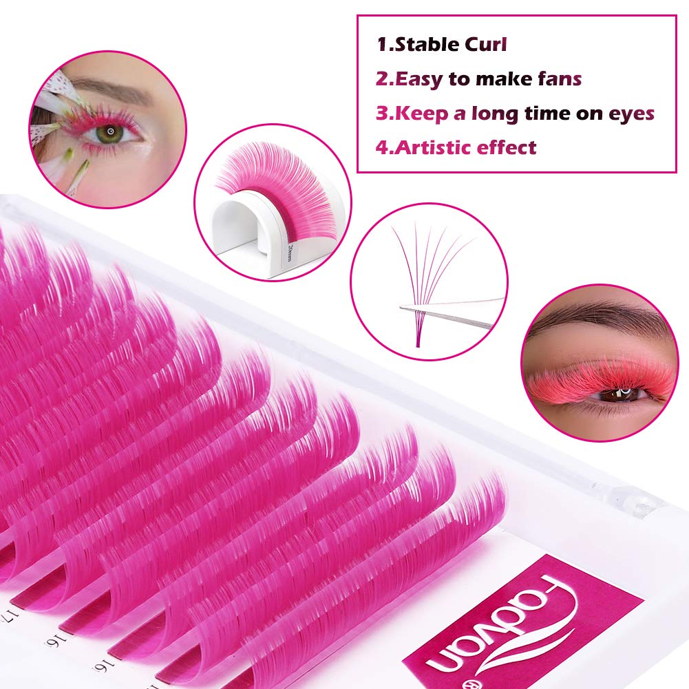 Volume Lash Extensions Thickness 0.07mm D Curl 15-20mm Pink Volume Eyelash Extensions D Curl Easy Fans 2D-20D Self Fanning Lashes by FADVAN (Pink 0.07-D, 15-20mm)