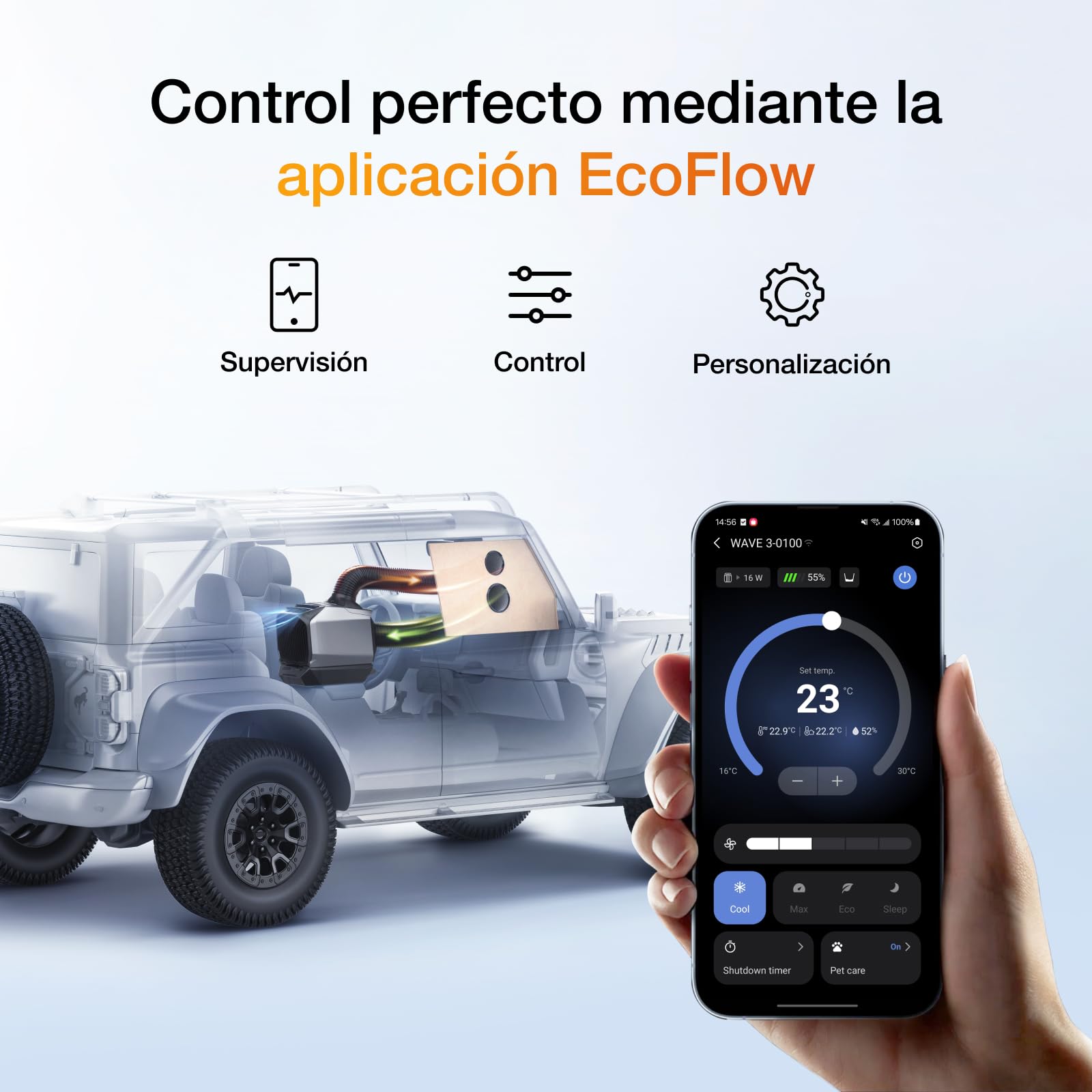 EcoFlow WAVE 3 Climatizador portátil con batería extra de 1024 Wh, refrigeración 1800 W, calefacción 2000 W, autonomía de 8 h, control por app, para camping, autocaravanas, todoterrenos